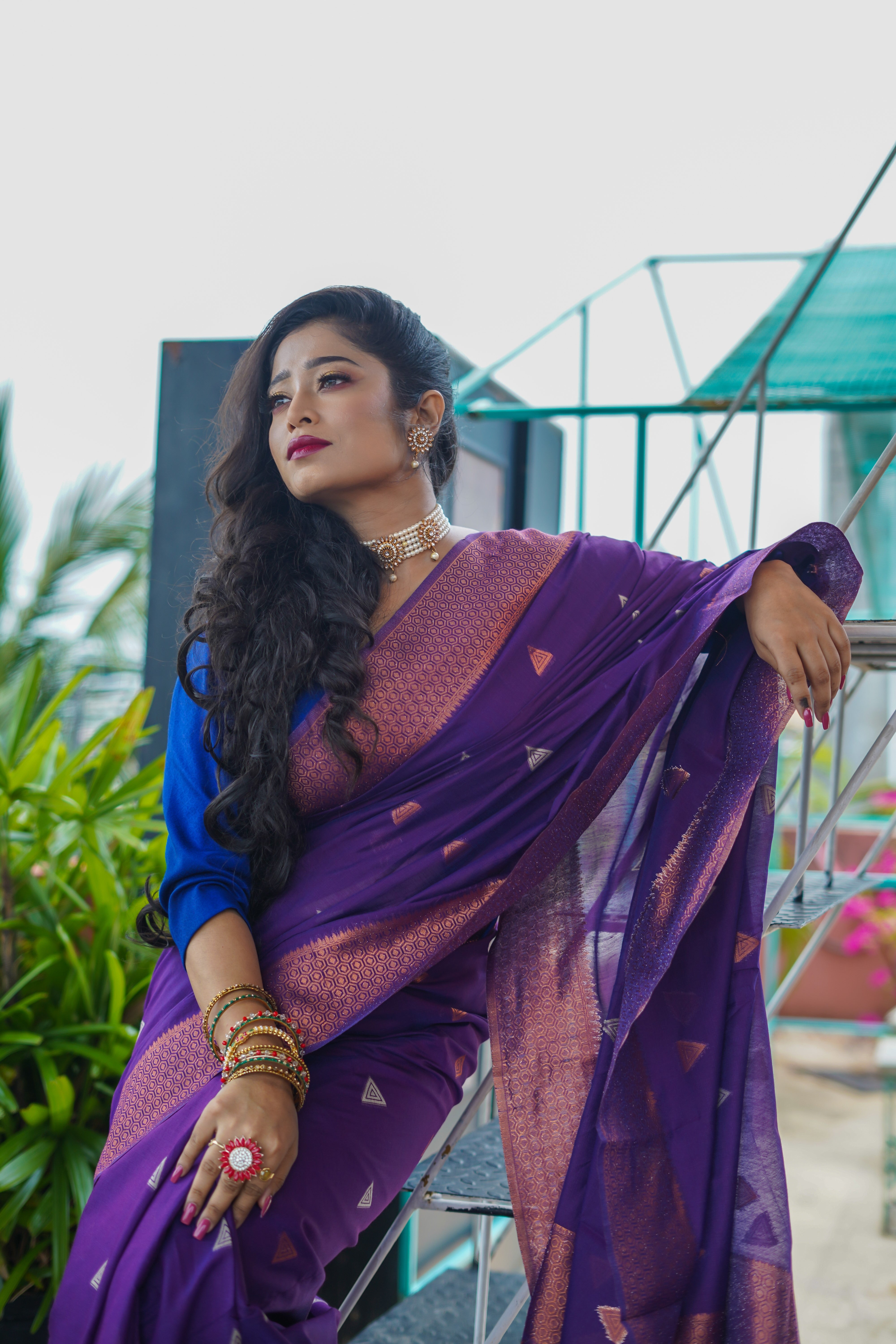 Indigo Maheswari Silk Weaving Saree