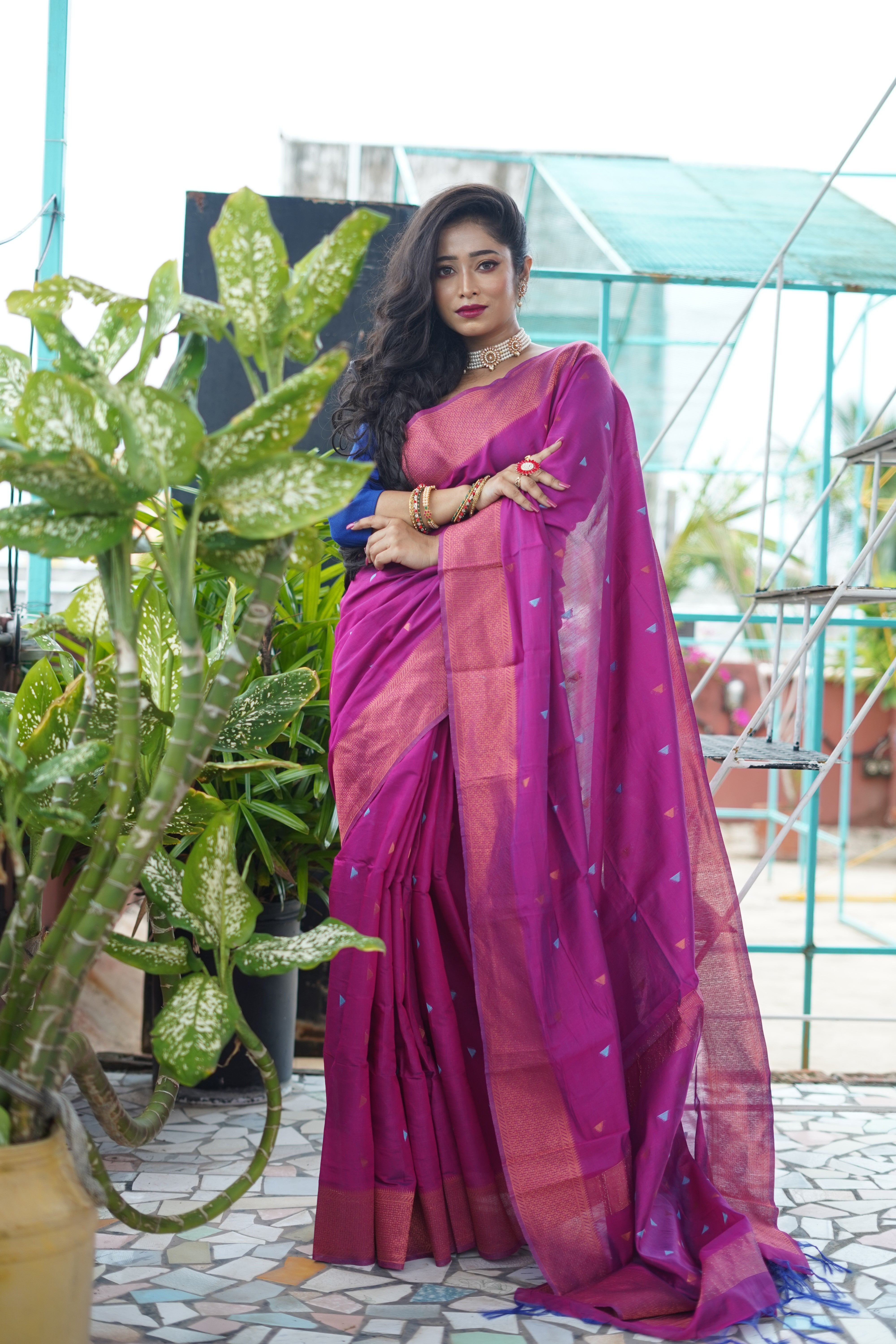 Jam Maheswari Silk Weaving Saree