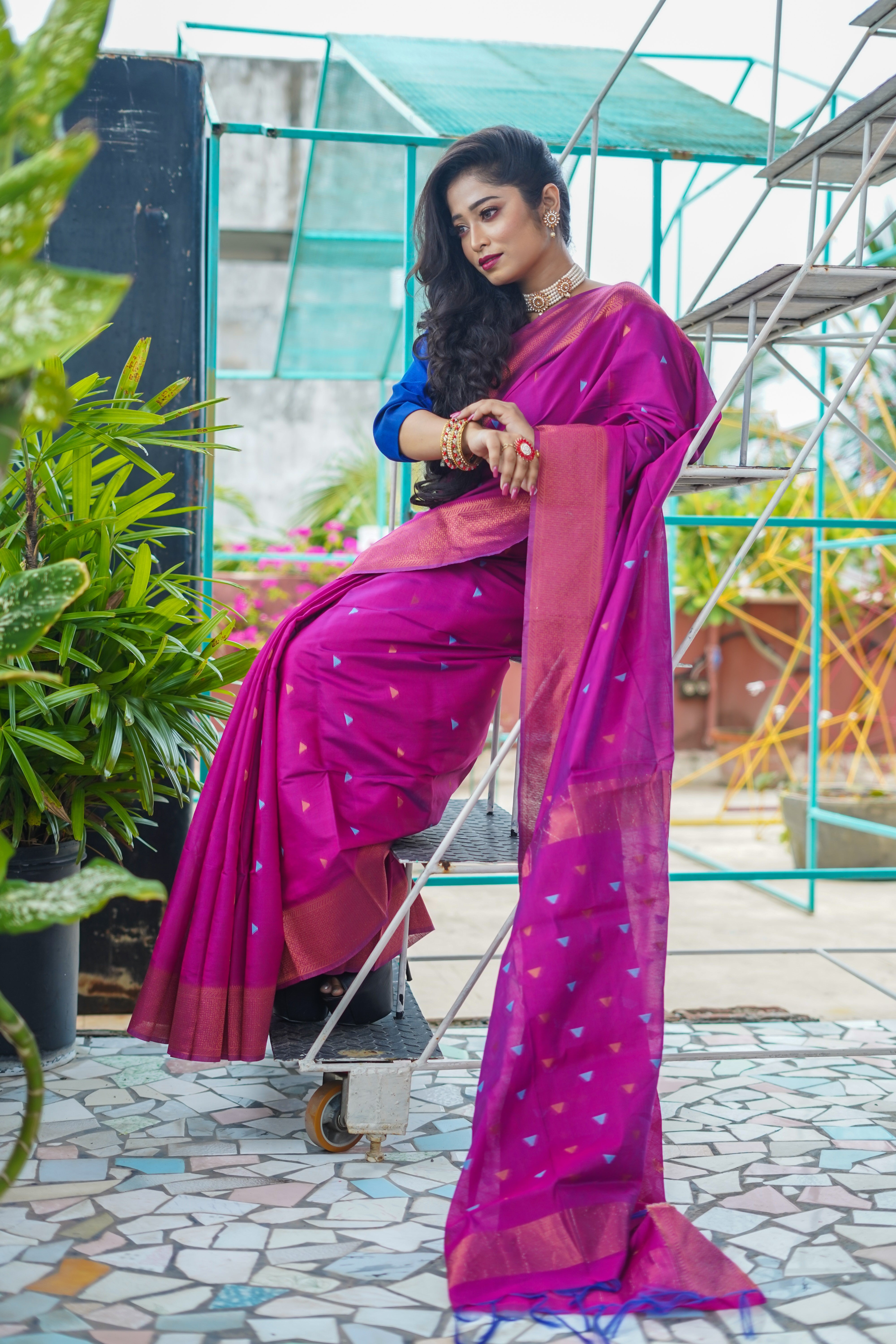 Jam Maheswari Silk Weaving Saree