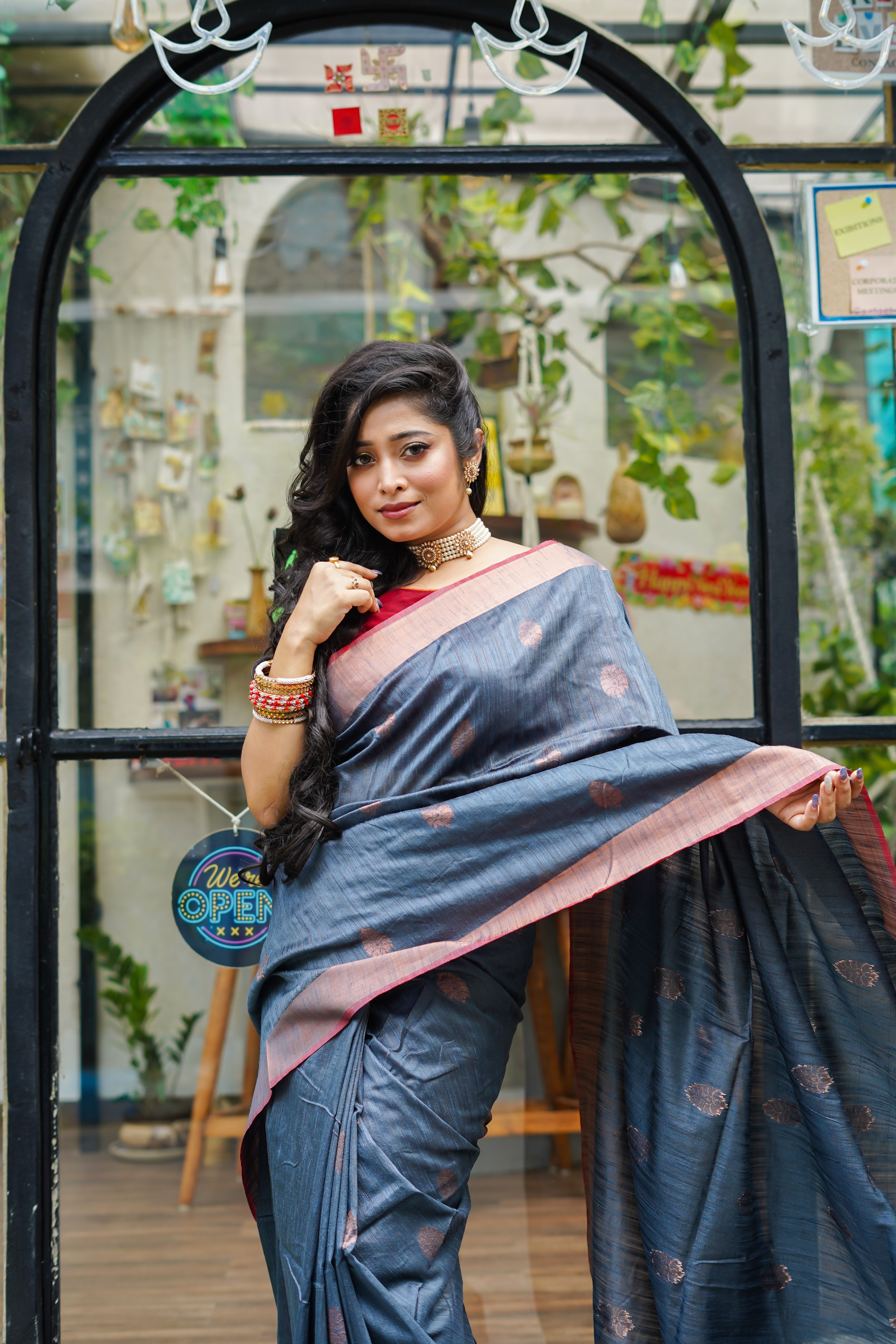 Light Blue Ghicha Weaving Saree