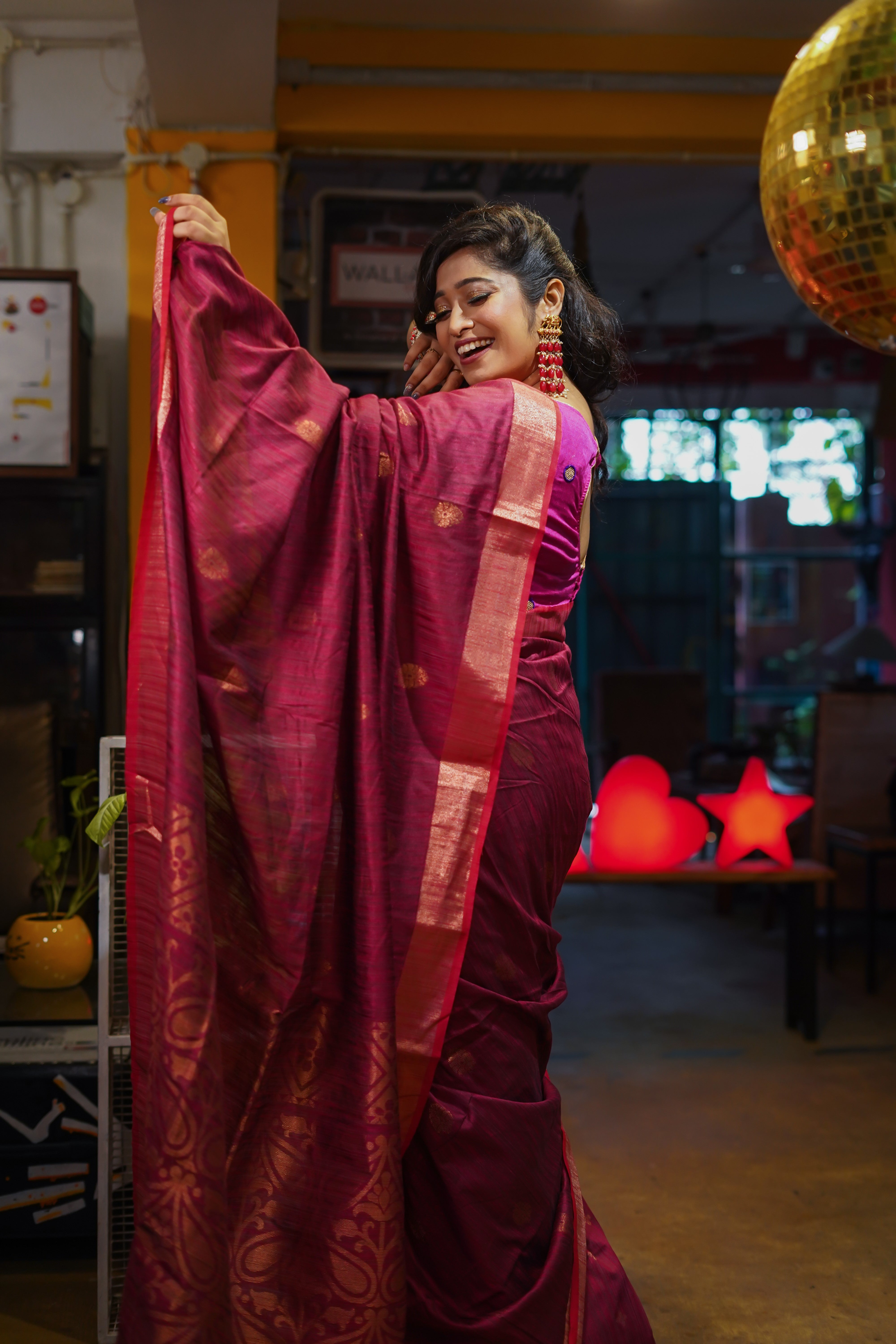 Maroon Blue Ghicha Weaving Saree