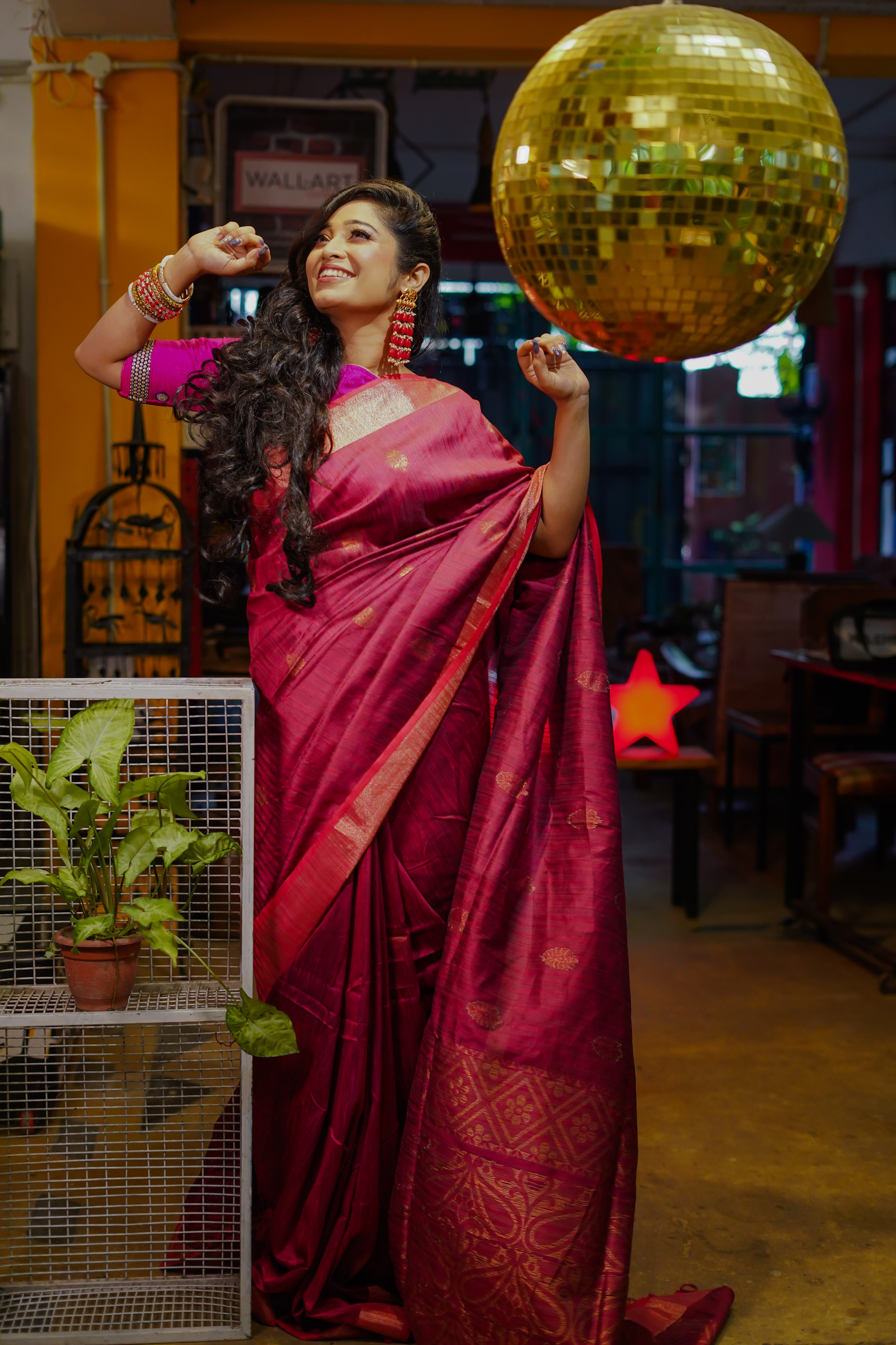 Maroon Blue Ghicha Weaving Saree