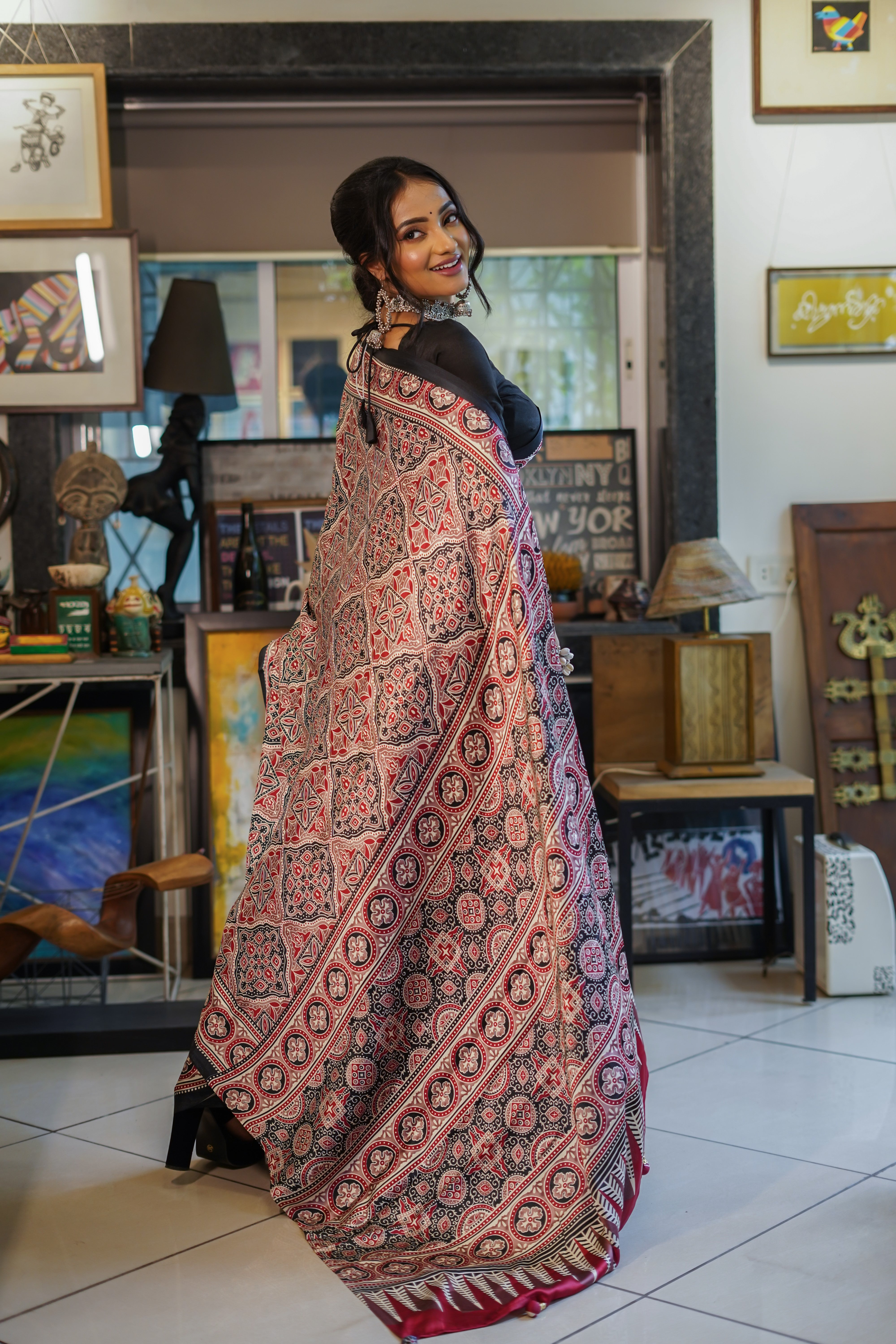 Maroon Pure Satin Silk Saree