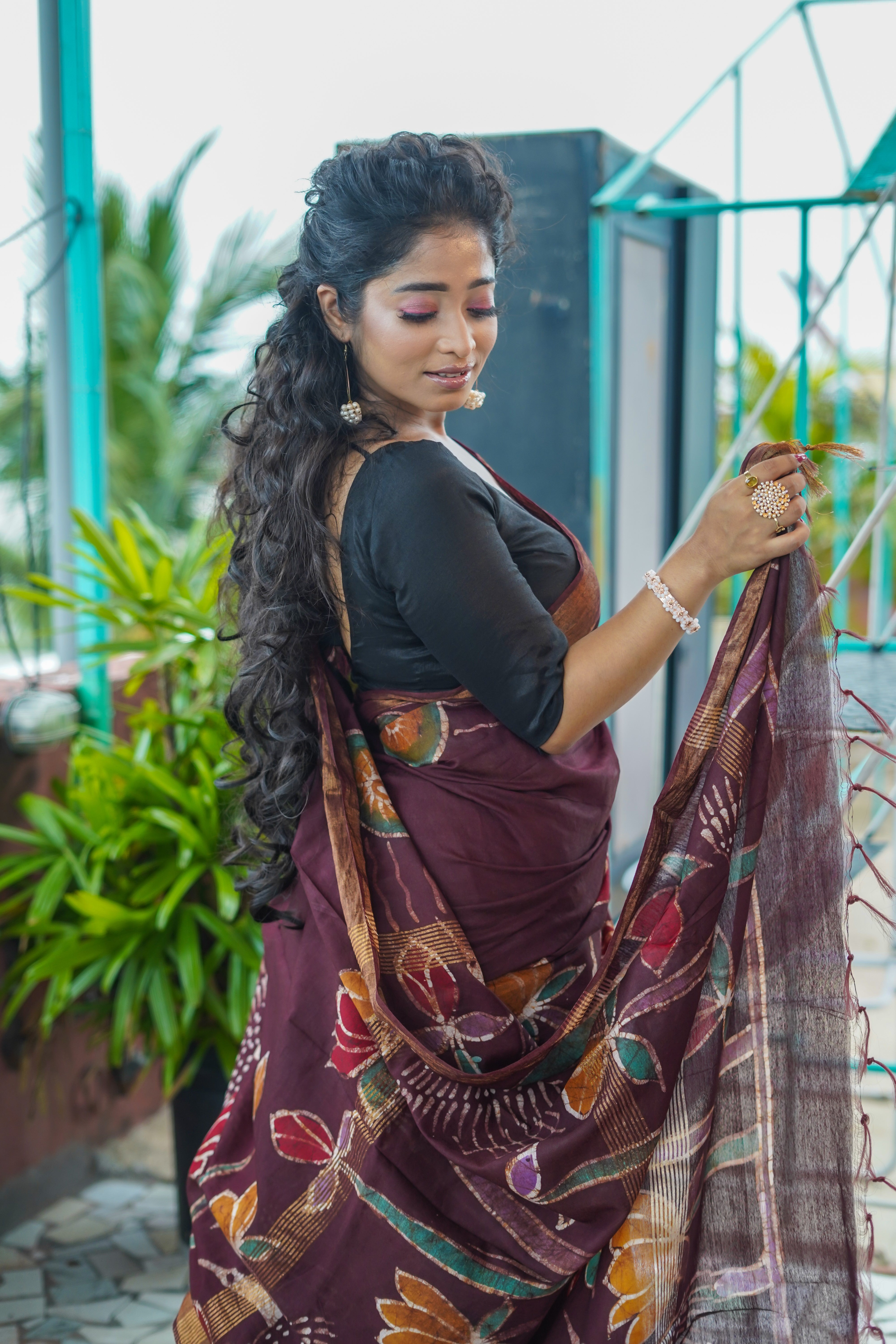 Maroon Hand Block Pure Chanderi Silk Saree