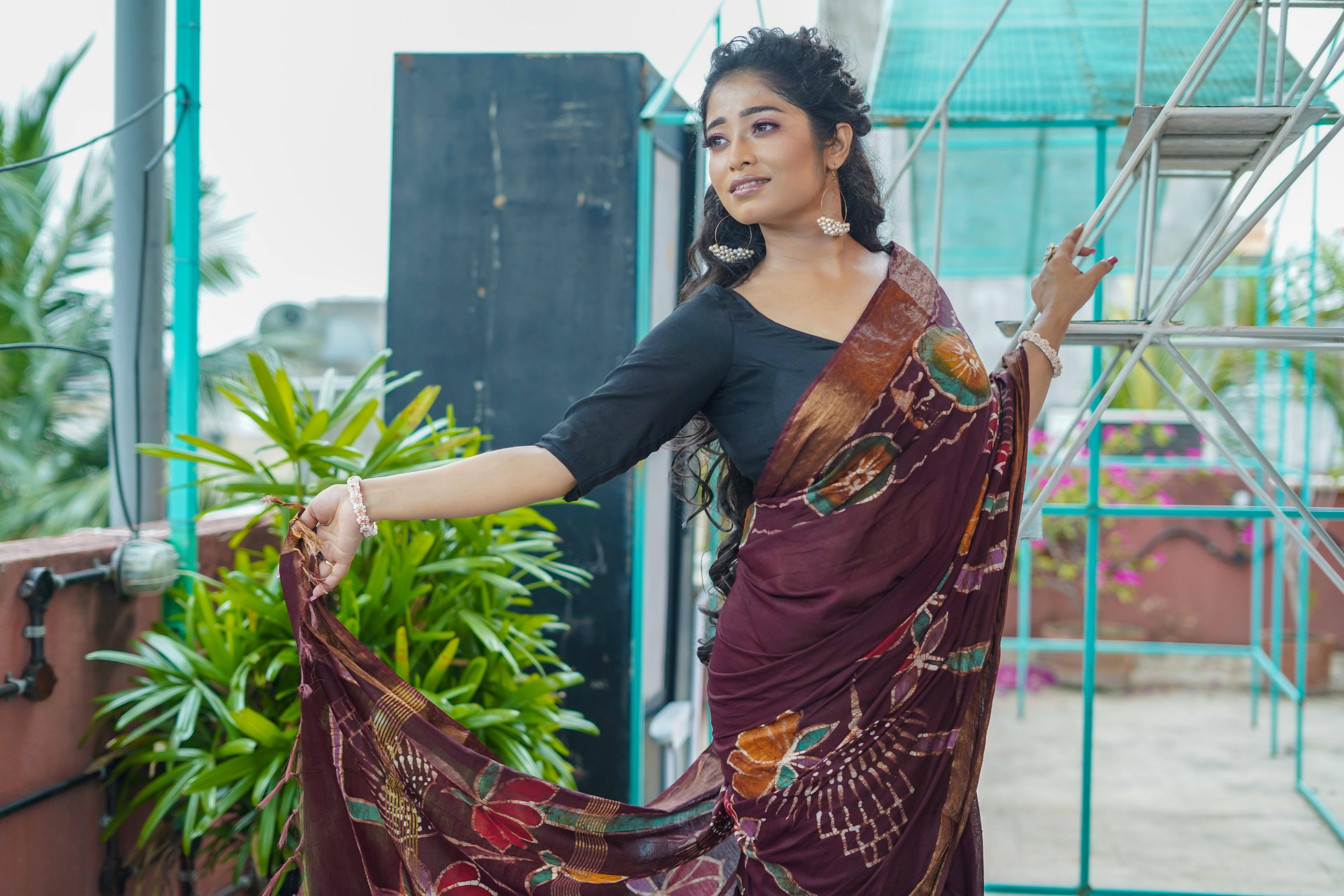 Maroon Hand Block Pure Chanderi Silk Saree