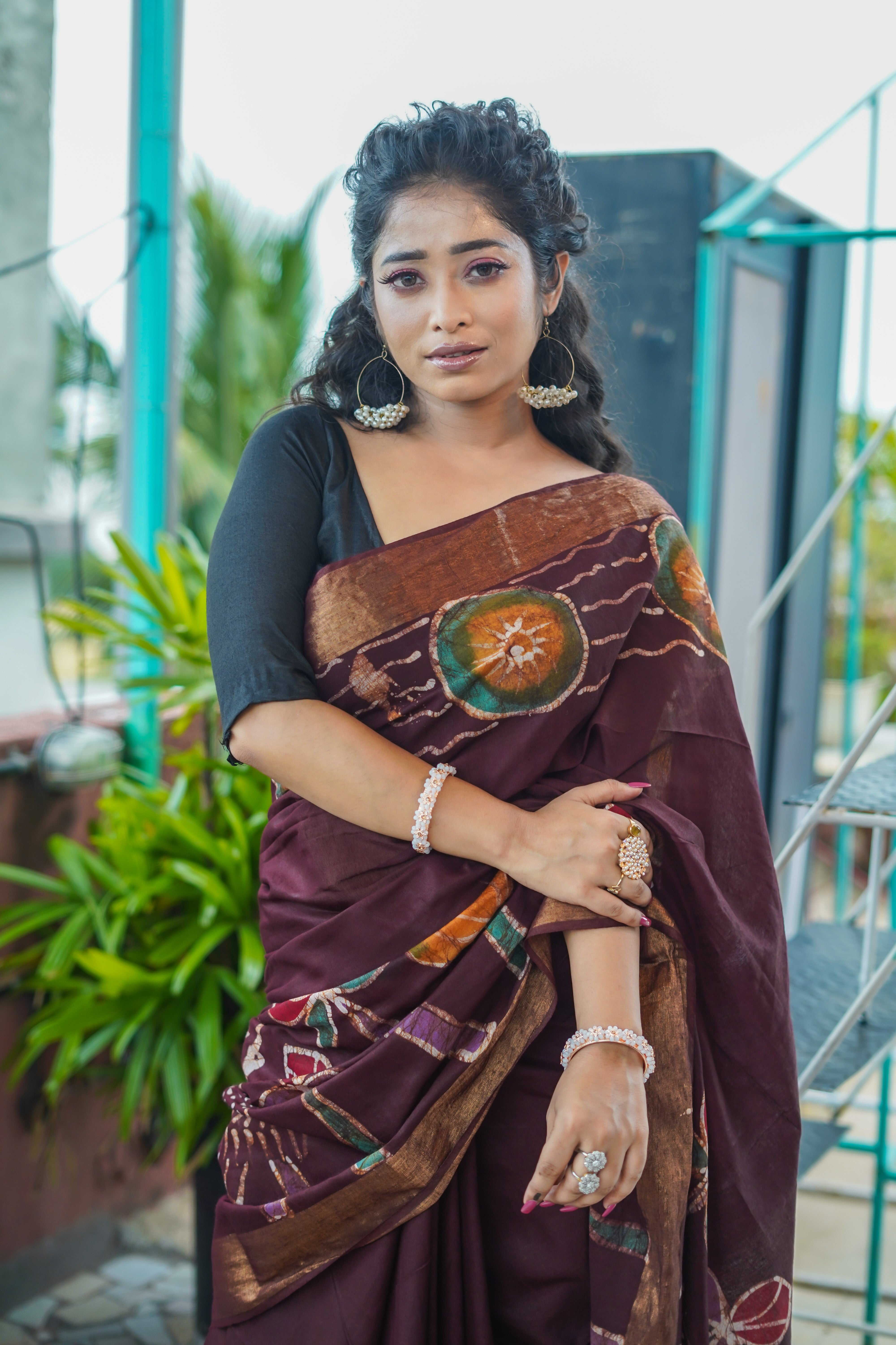 Maroon Hand Block Pure Chanderi Silk Saree