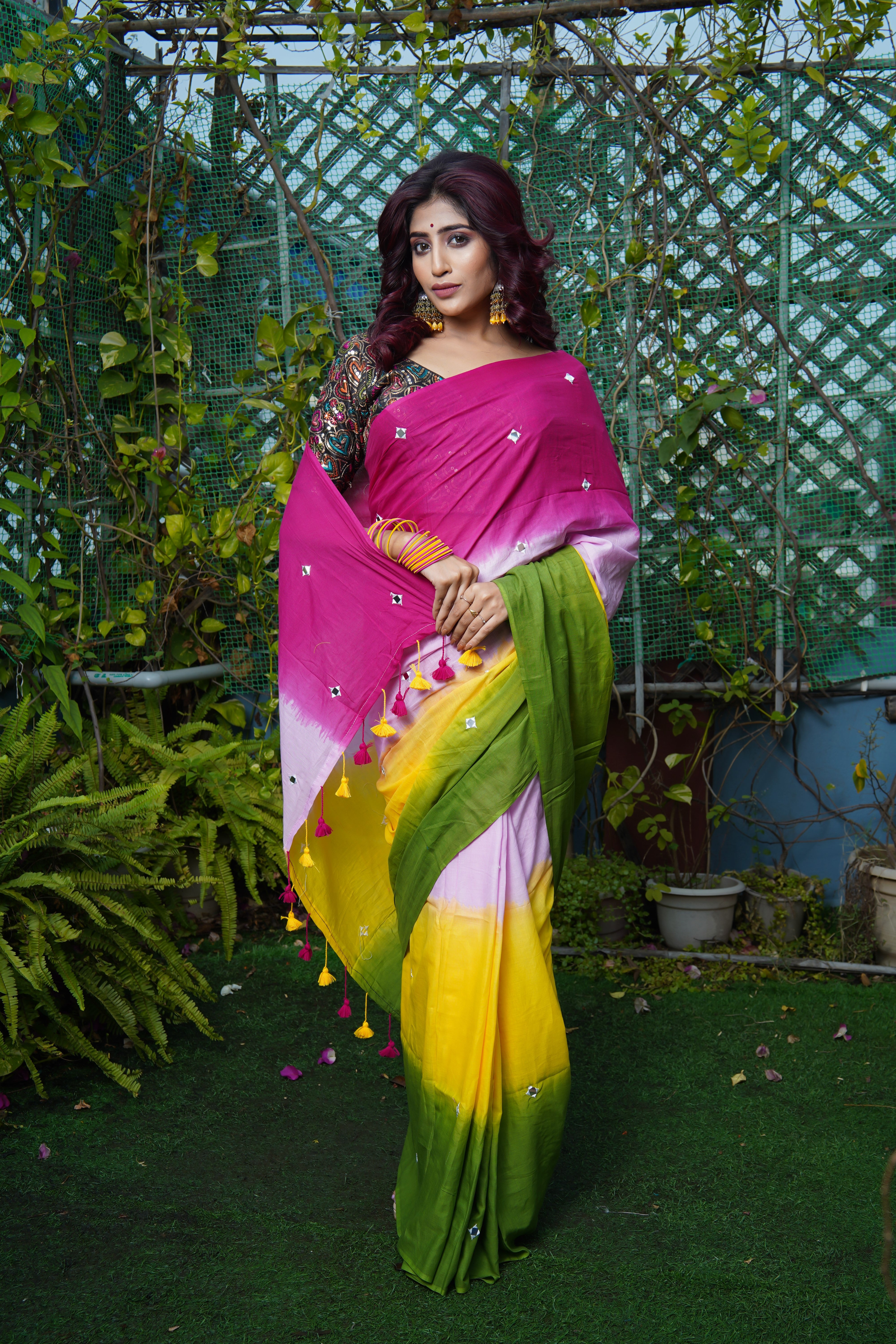 Pure Mul Cotton Mirror Work Saree Multi Colour