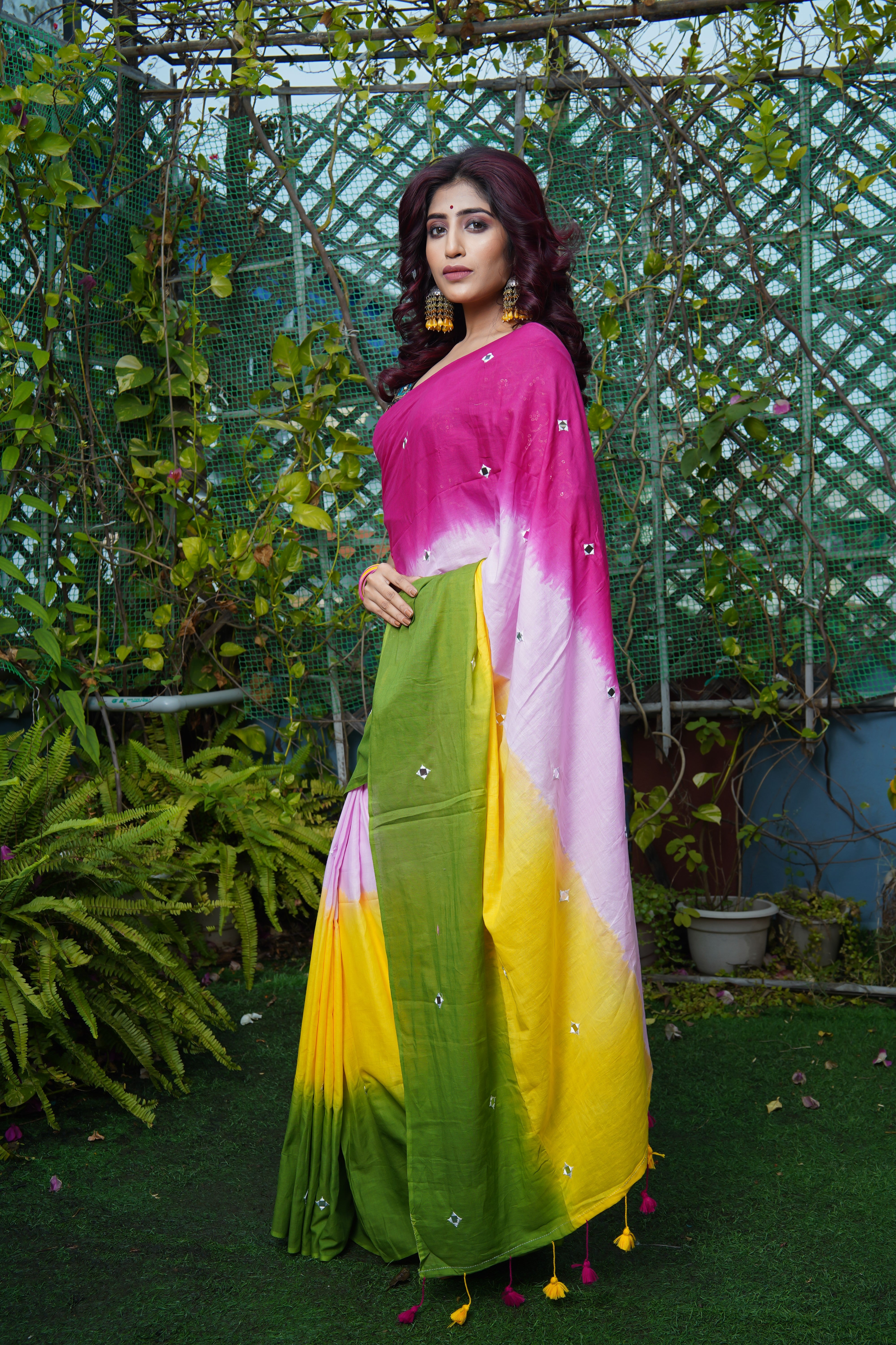 Pure Mul Cotton Mirror Work Saree Multi Colour