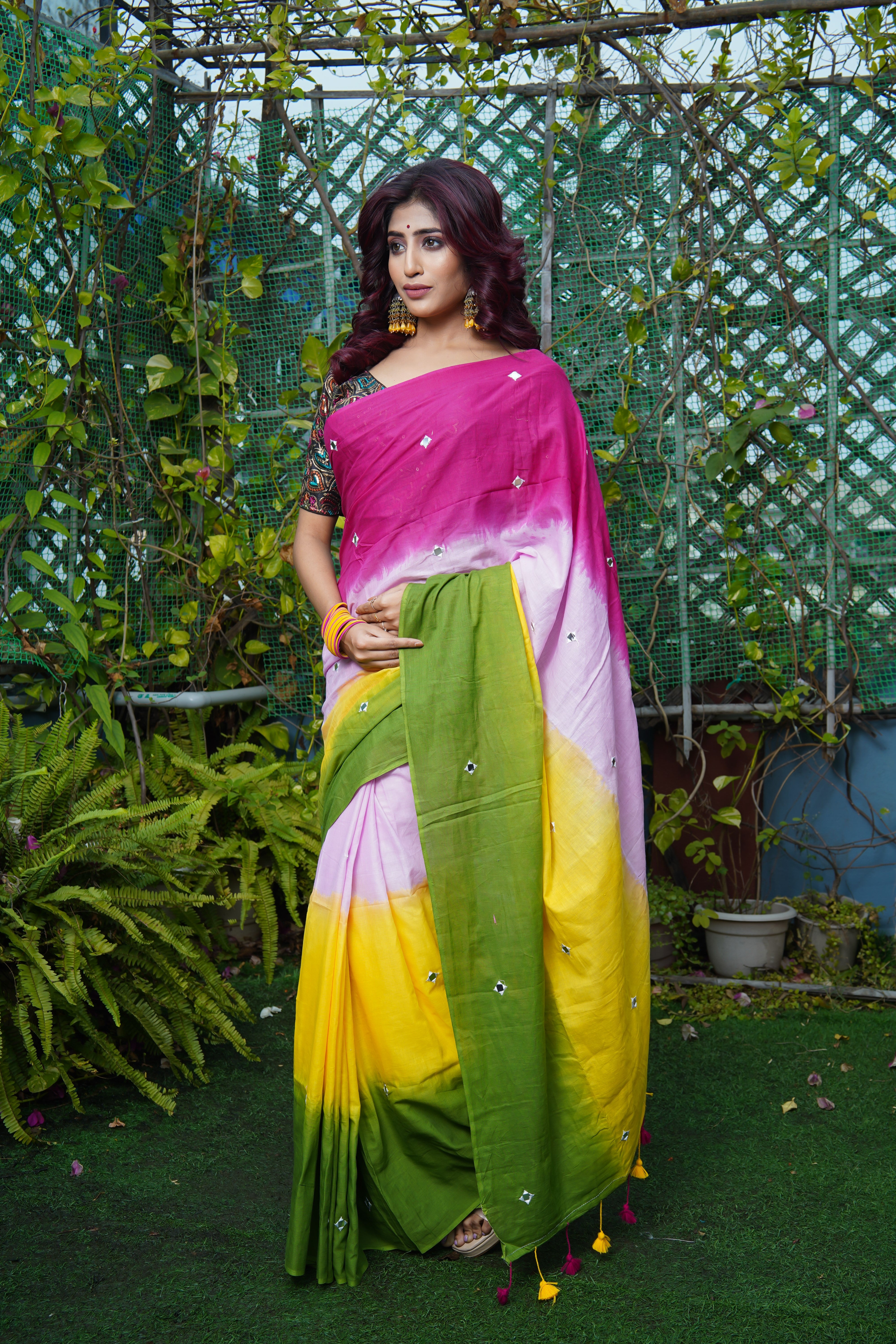 Pure Mul Cotton Mirror Work Saree Multi Colour