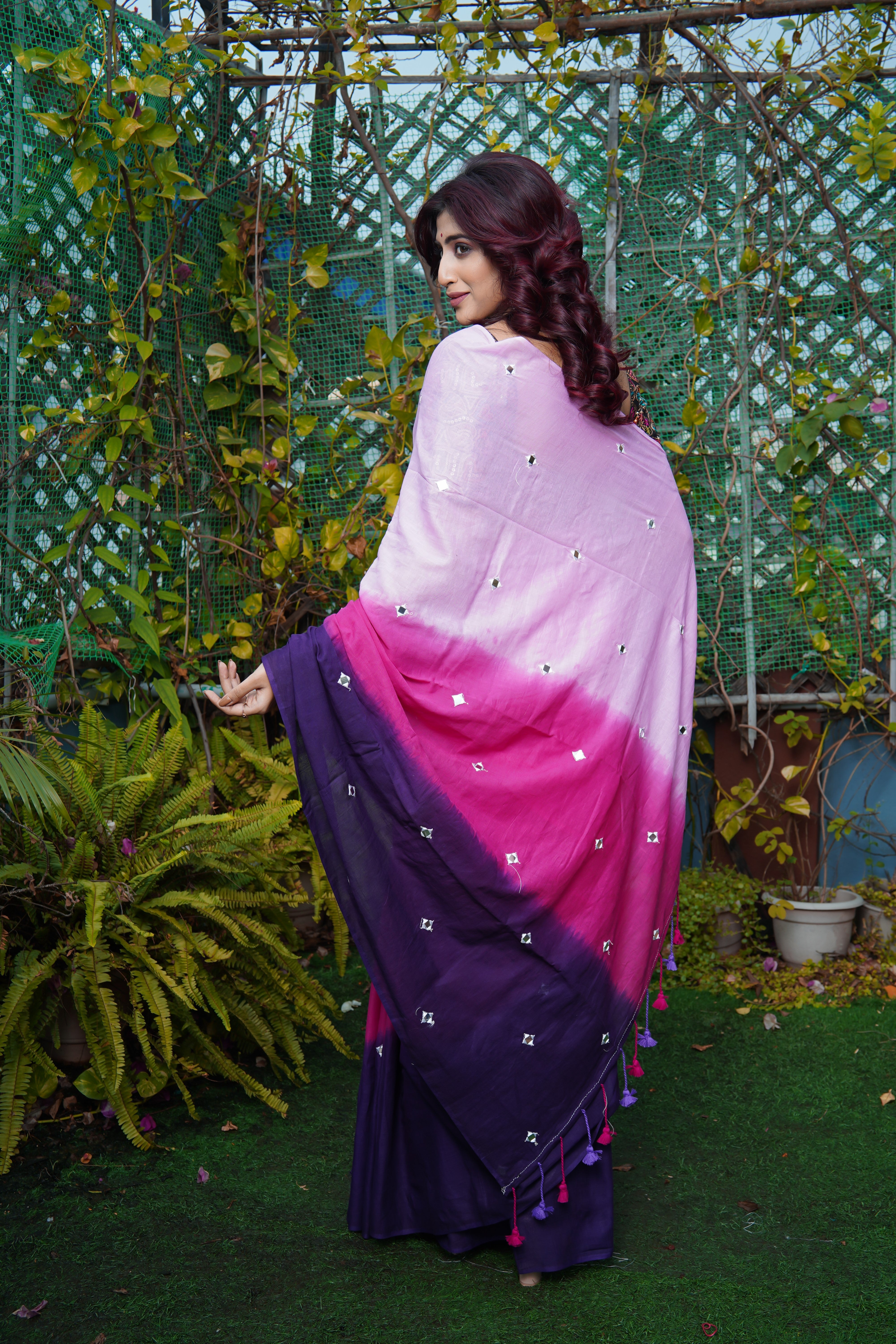 Pure Mul Cotton Mirror Work Saree Multi Colour