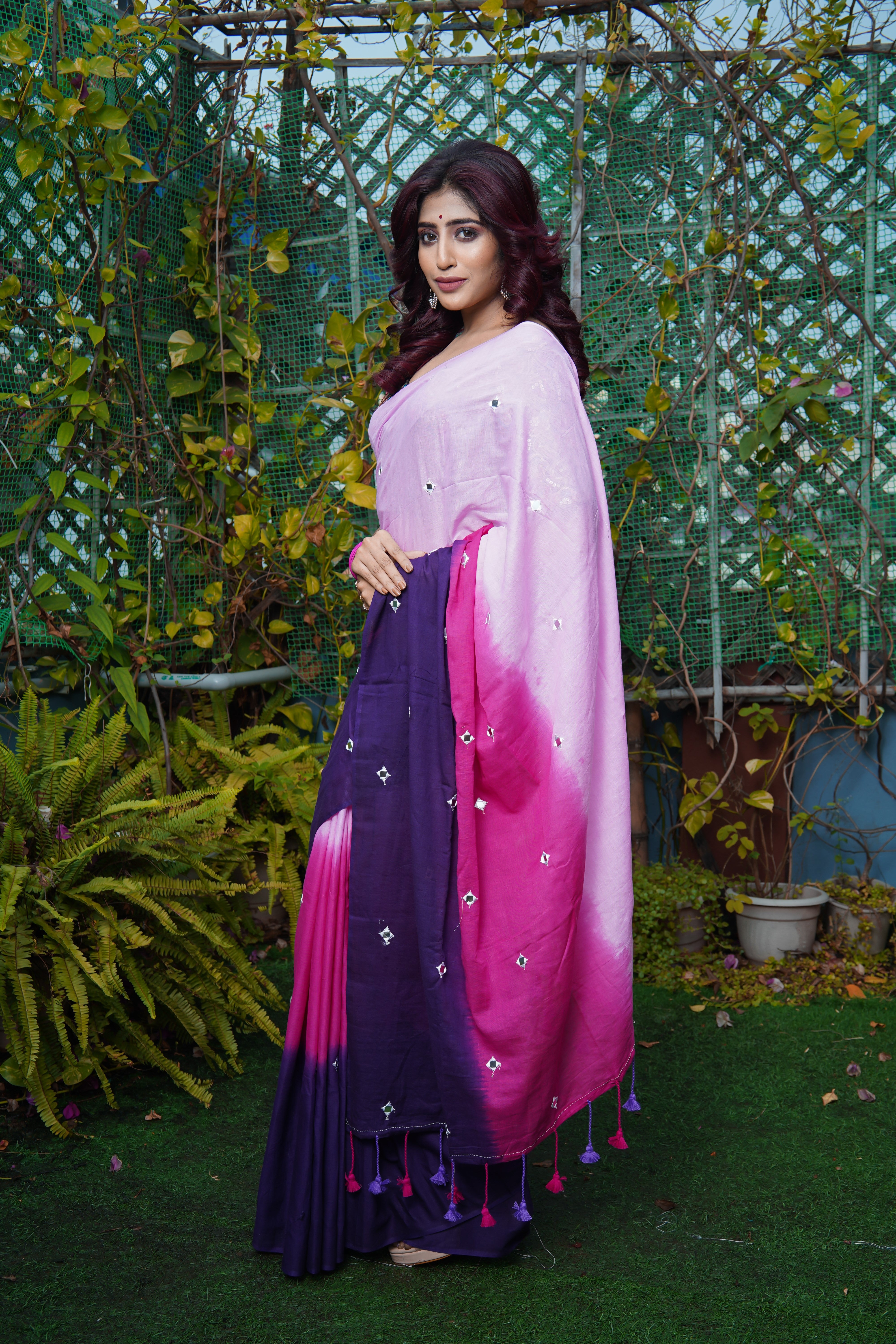 Pure Mul Cotton Mirror Work Saree Multi Colour