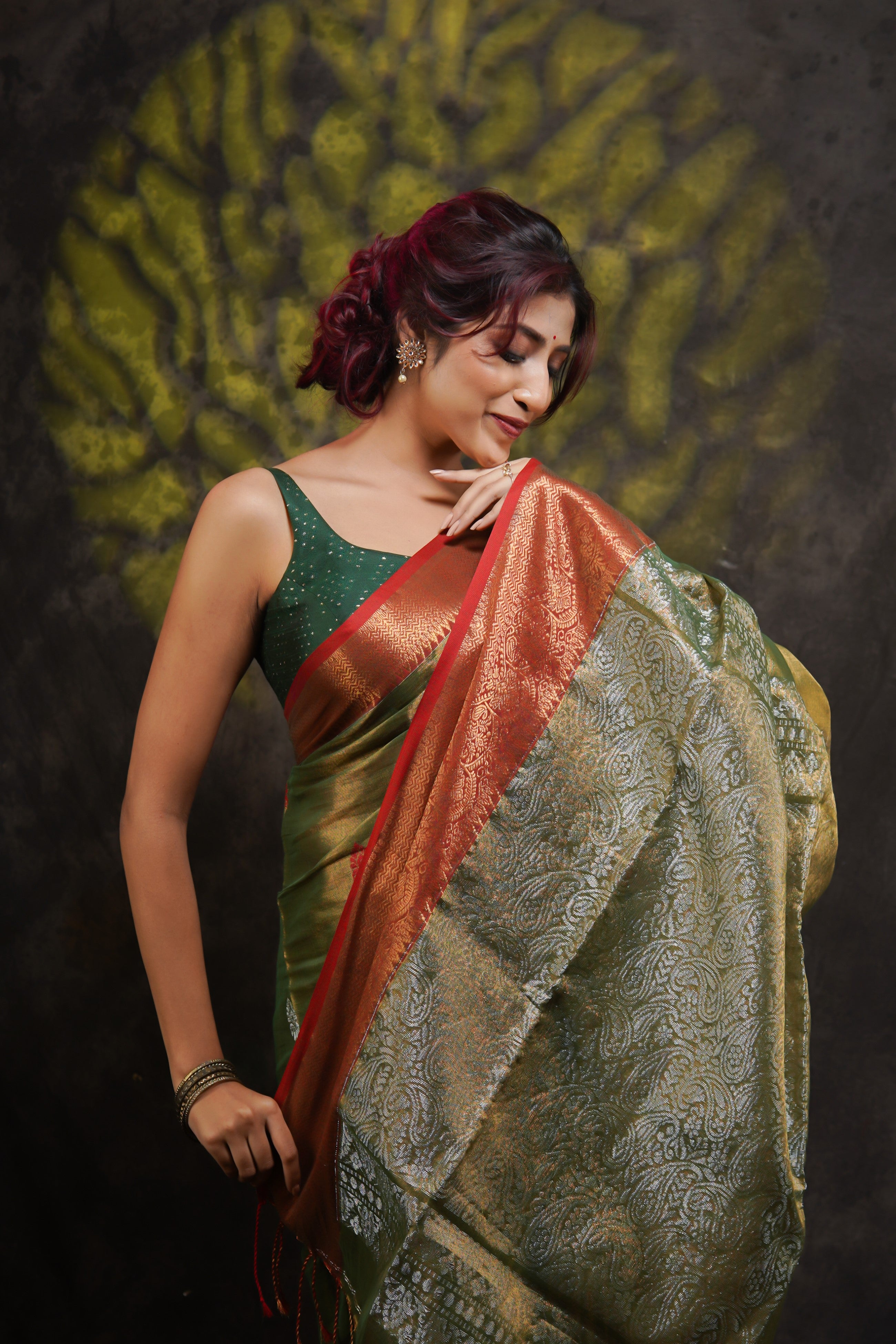 Metallic Copper Tissue Linen Handwoven Saree