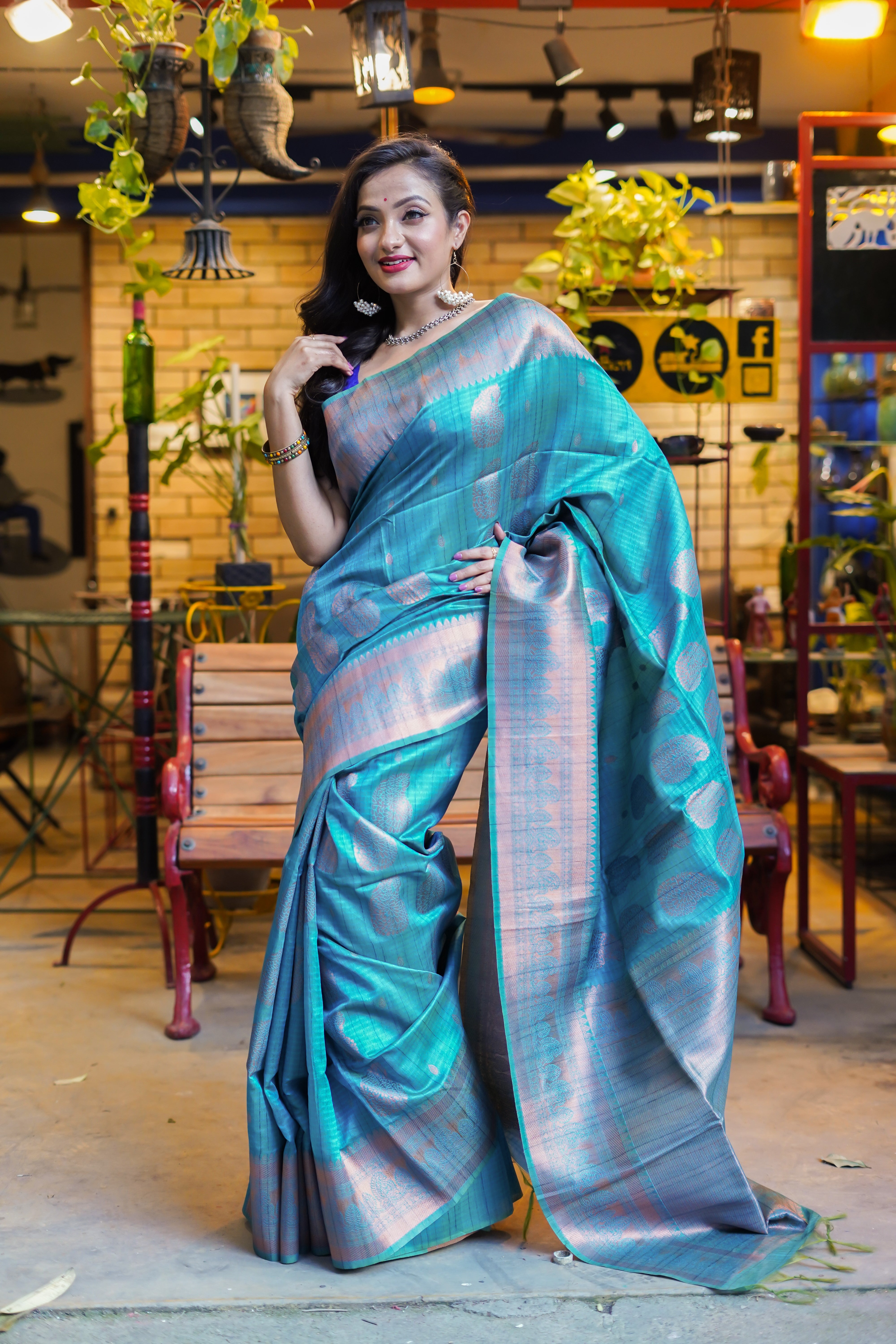 Pacific Blue ghicha weaving saree