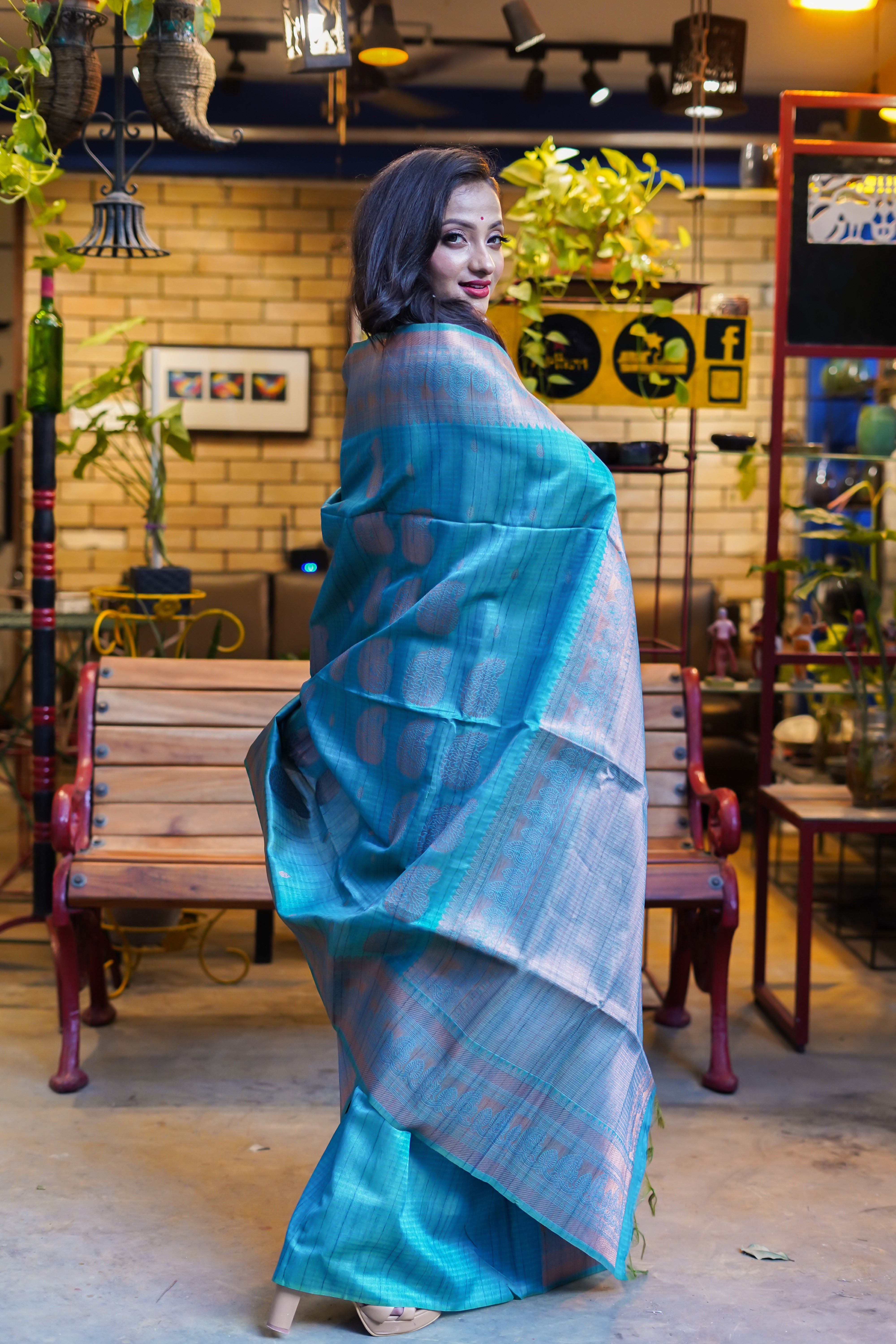 Pacific Blue ghicha weaving saree