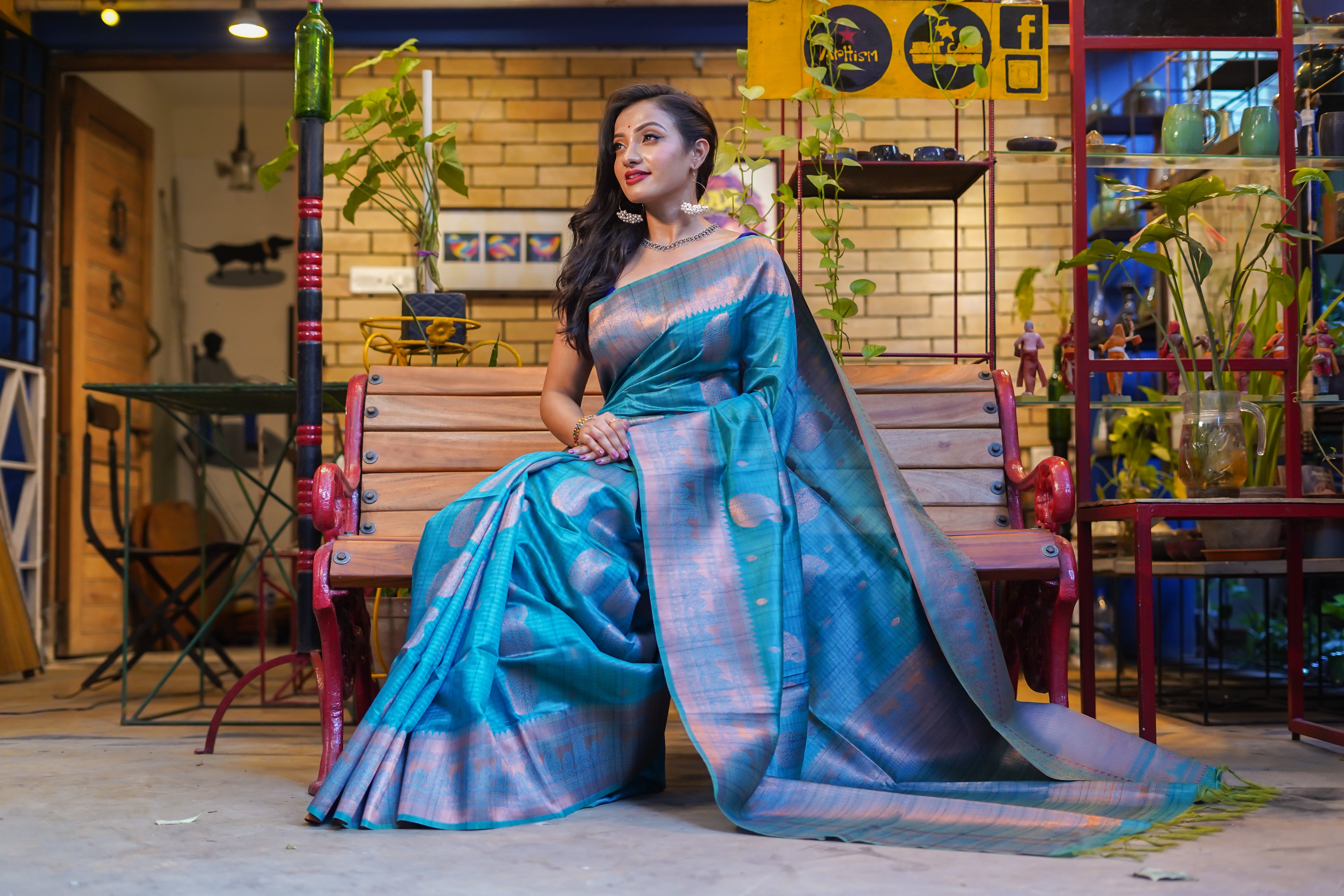 Pacific Blue ghicha weaving saree