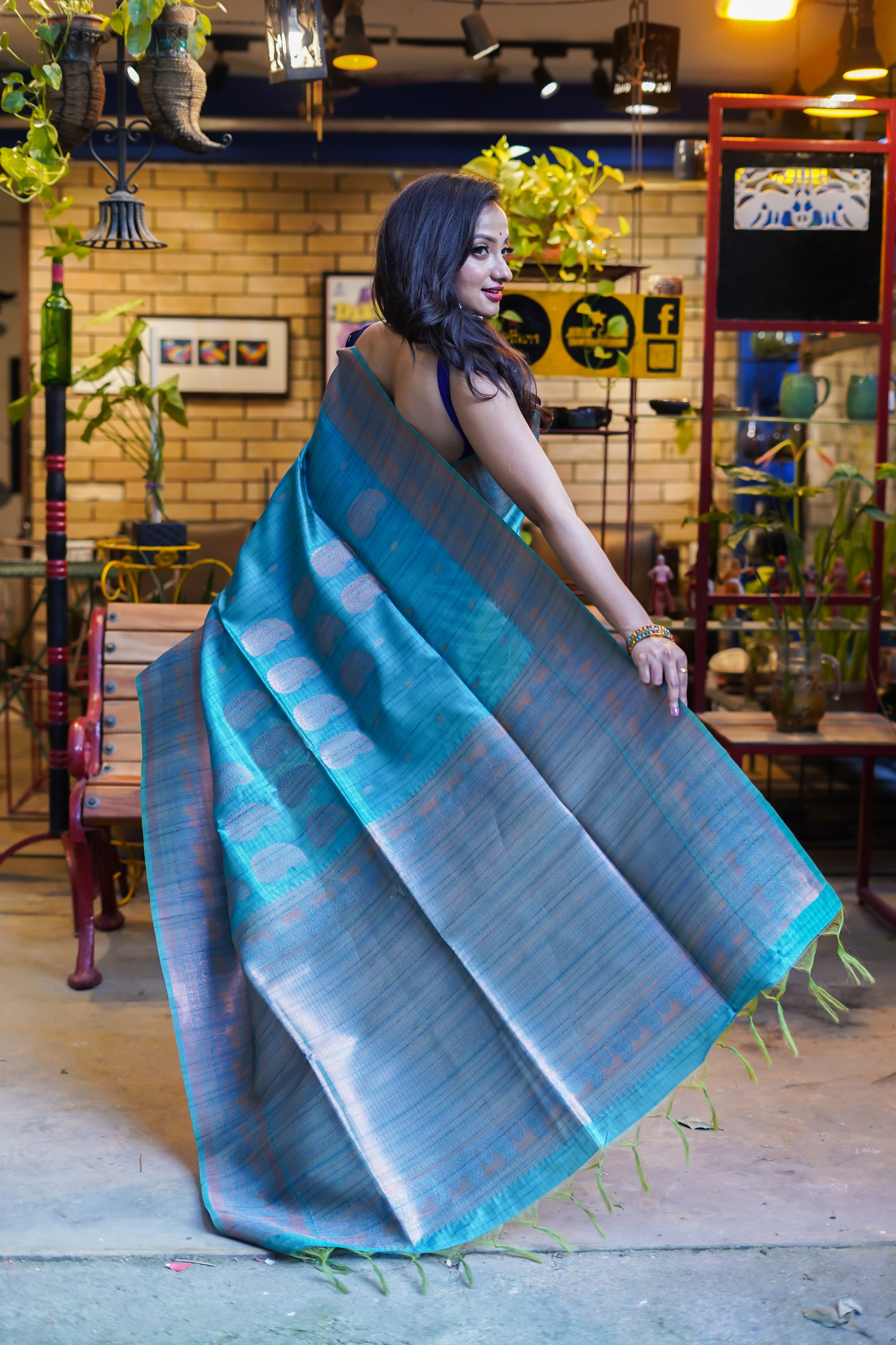 Pacific Blue ghicha weaving saree