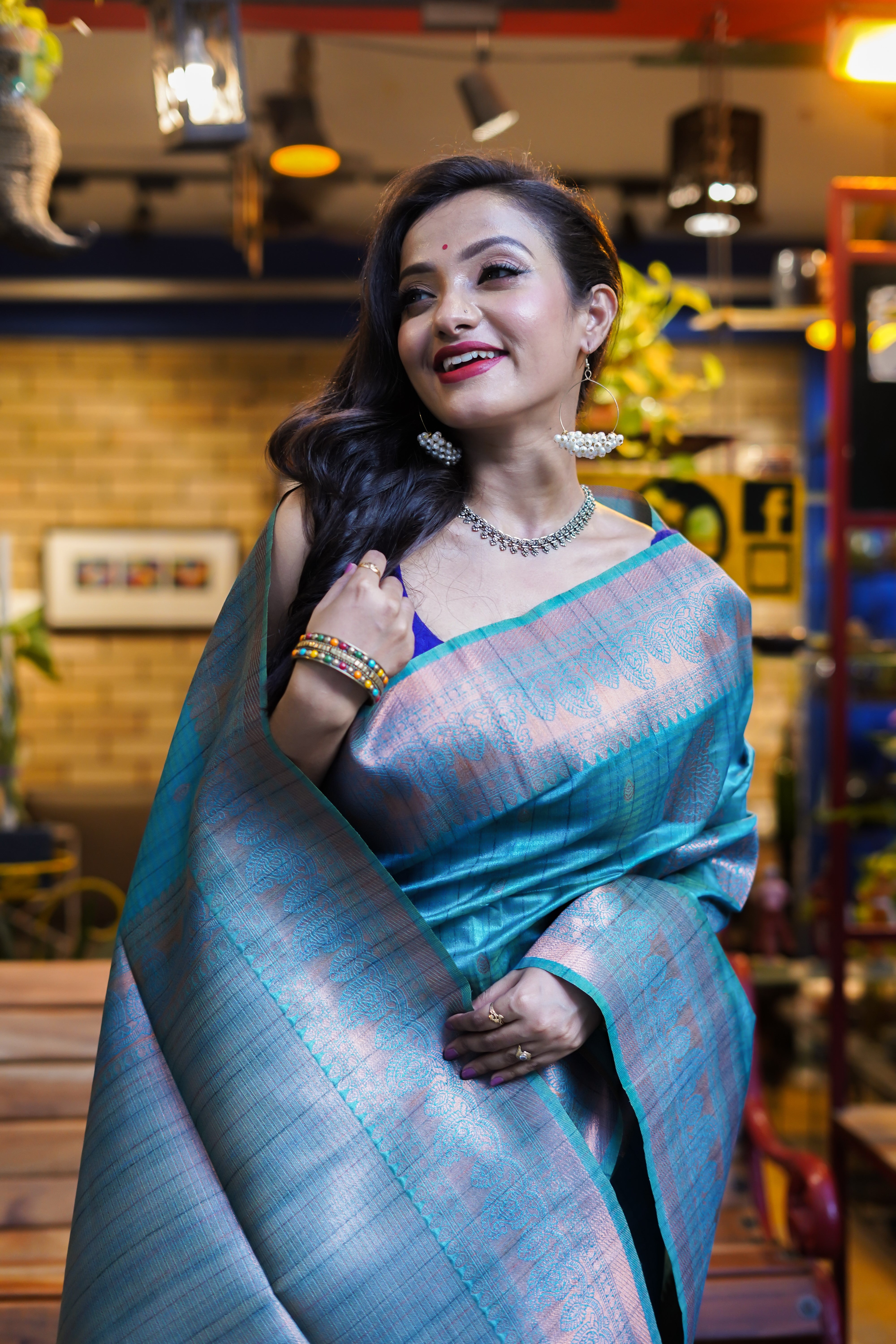 Pacific Blue ghicha weaving saree