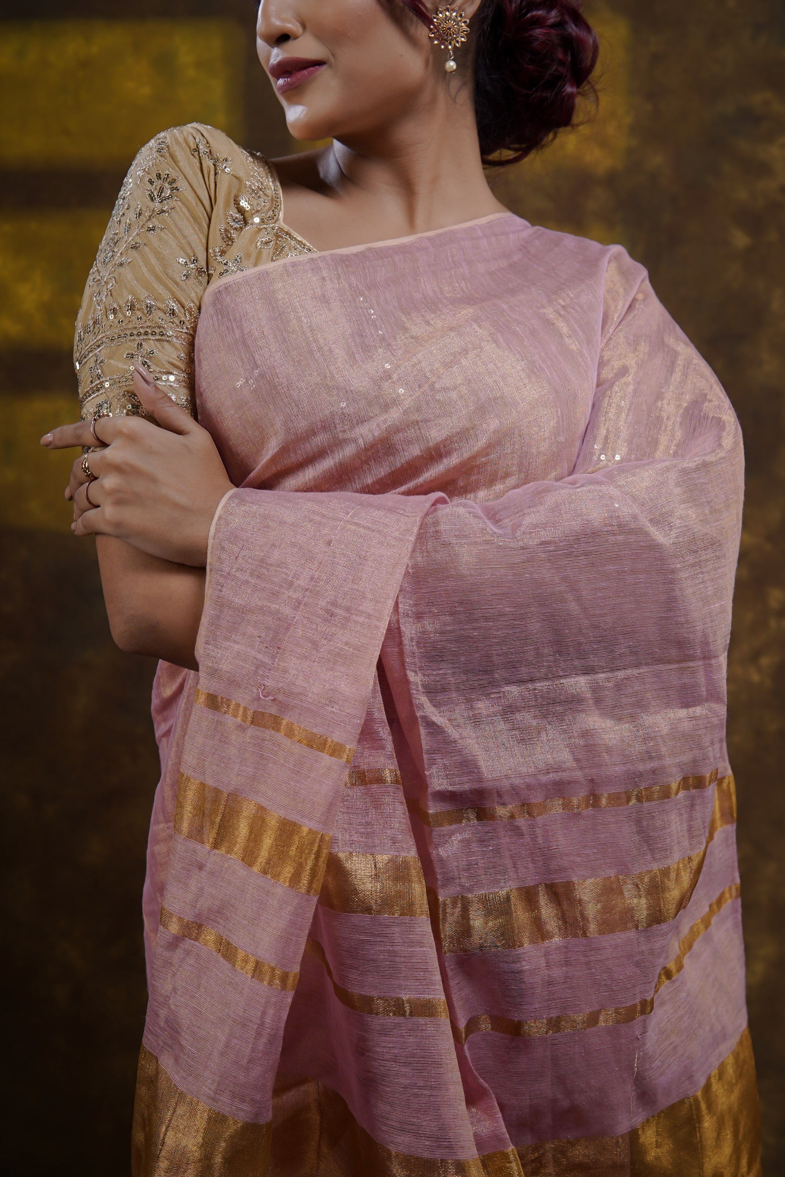 Pink Dual Tone Pure Tissue Linen Saree