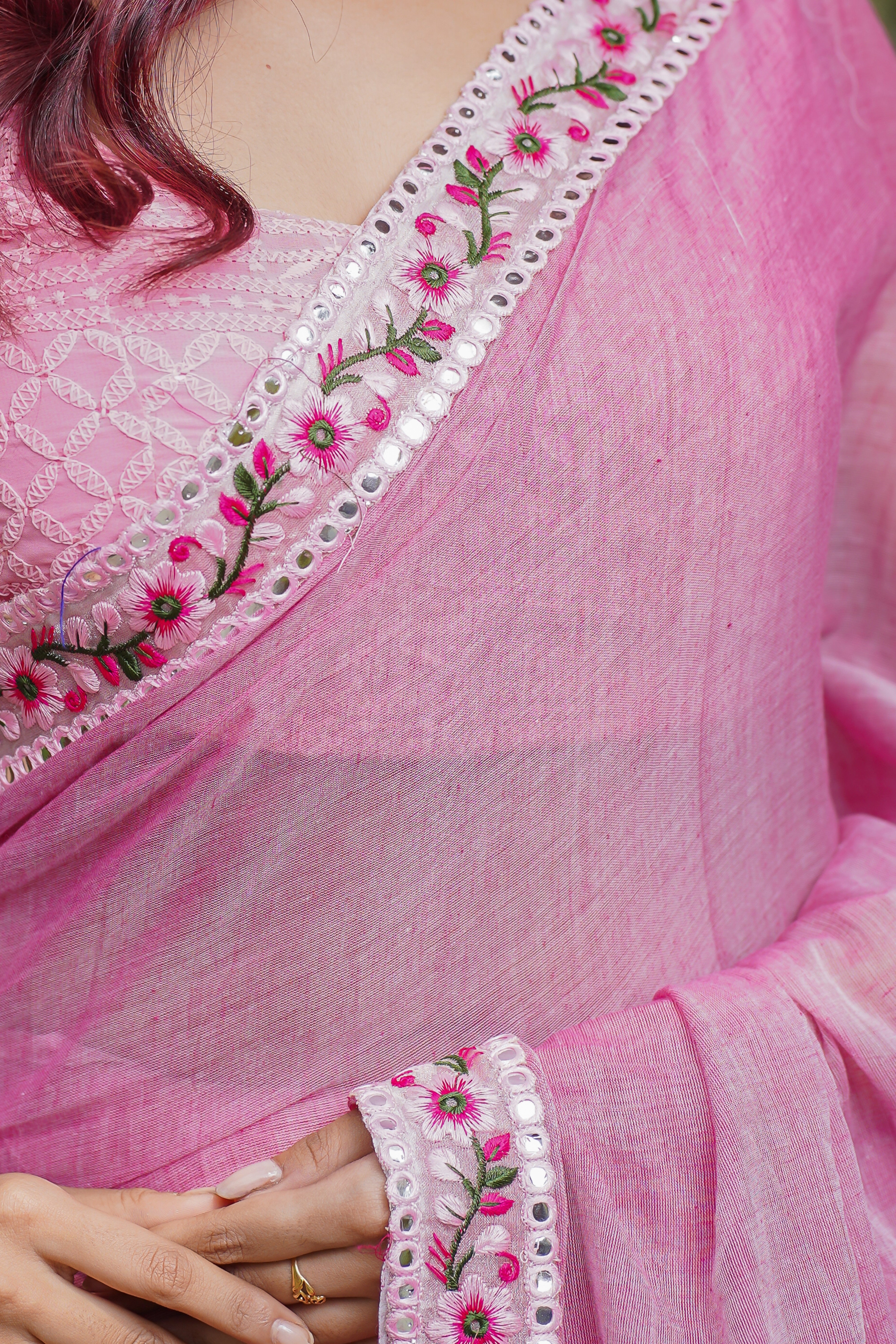 Pink Mulmul Cotton Saree