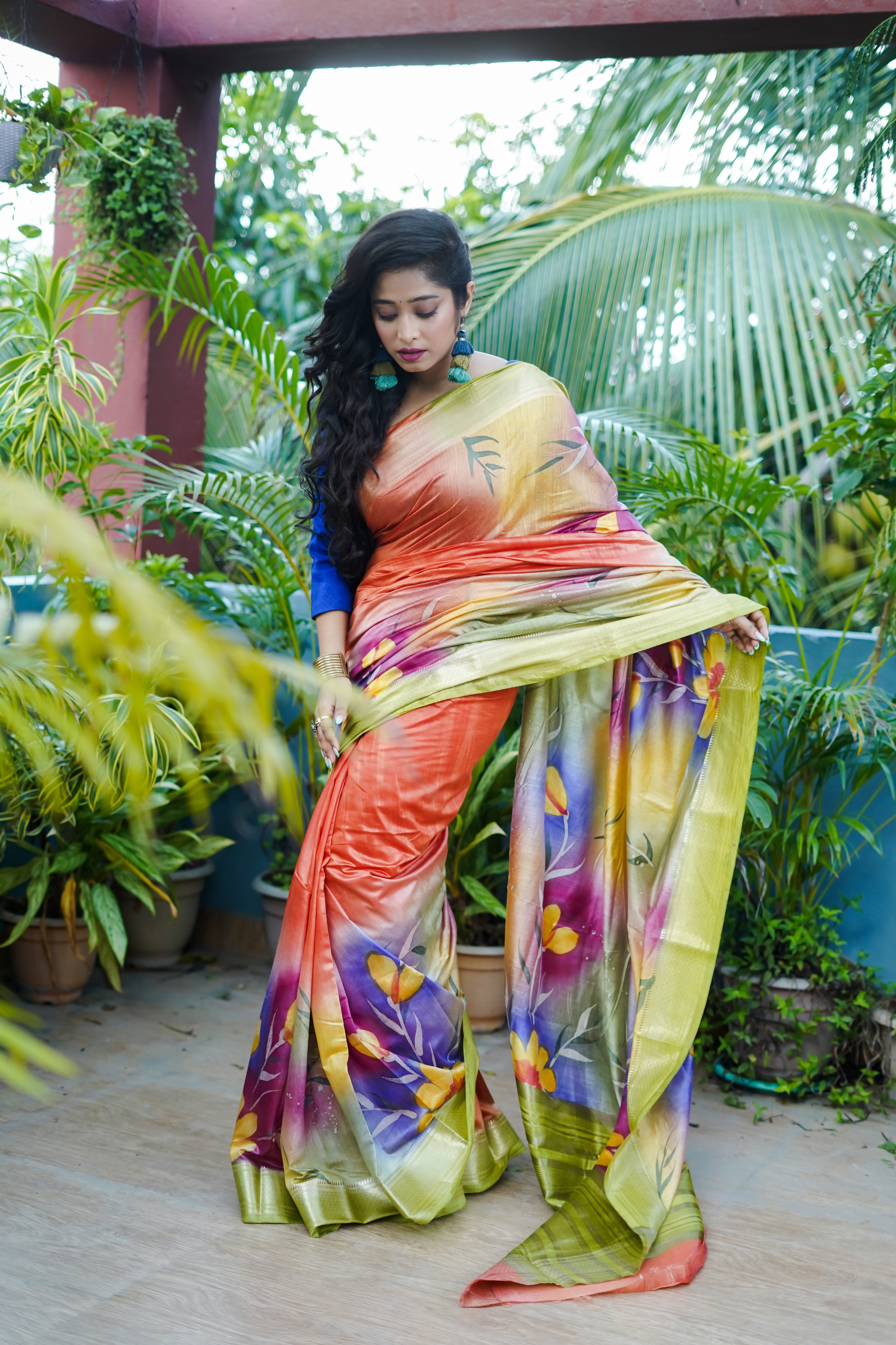 Pumpkin Orange Premium Maheswari Silk Designer Saree