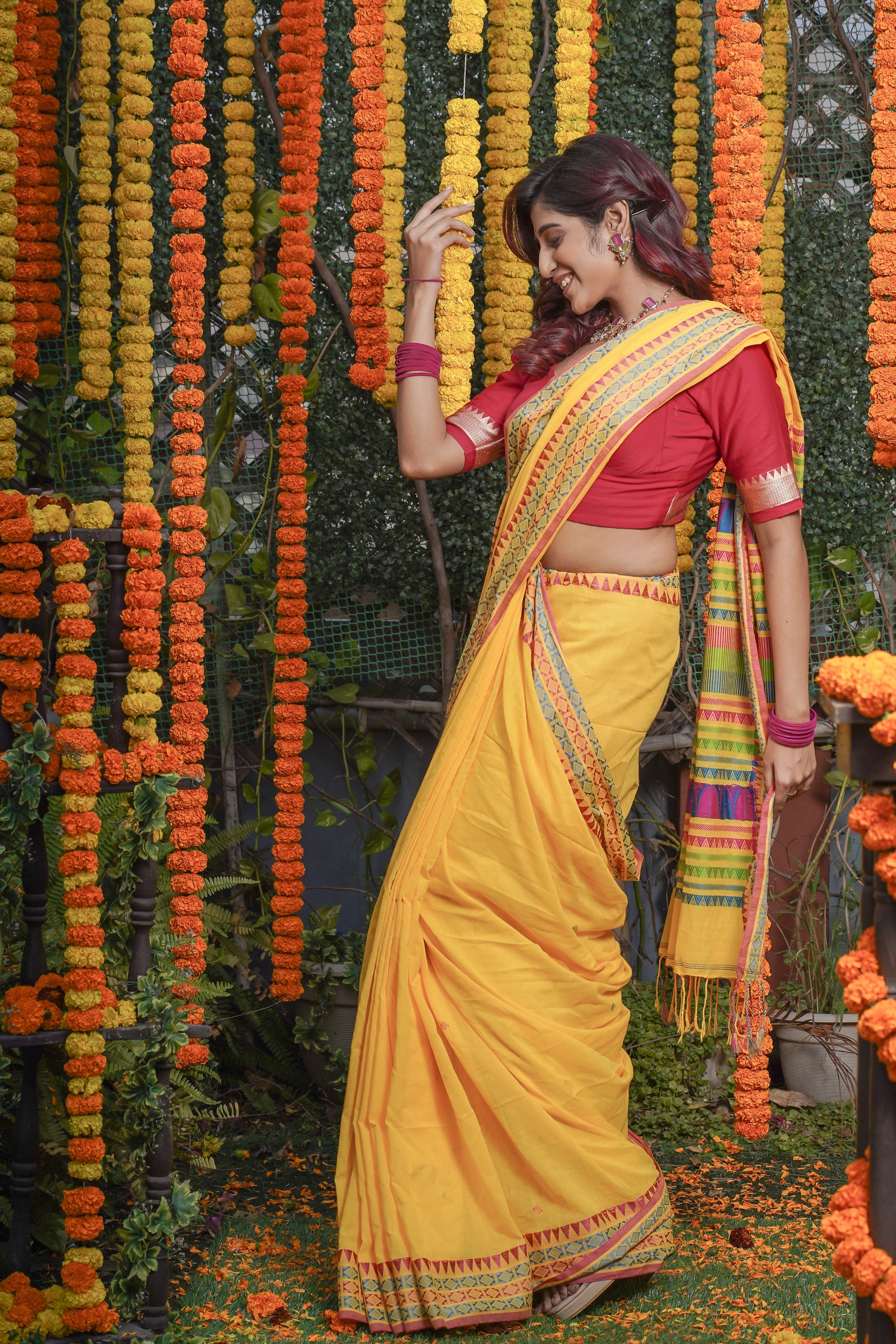 Pure Masrise Cotton Handwoven Saree-Yellow