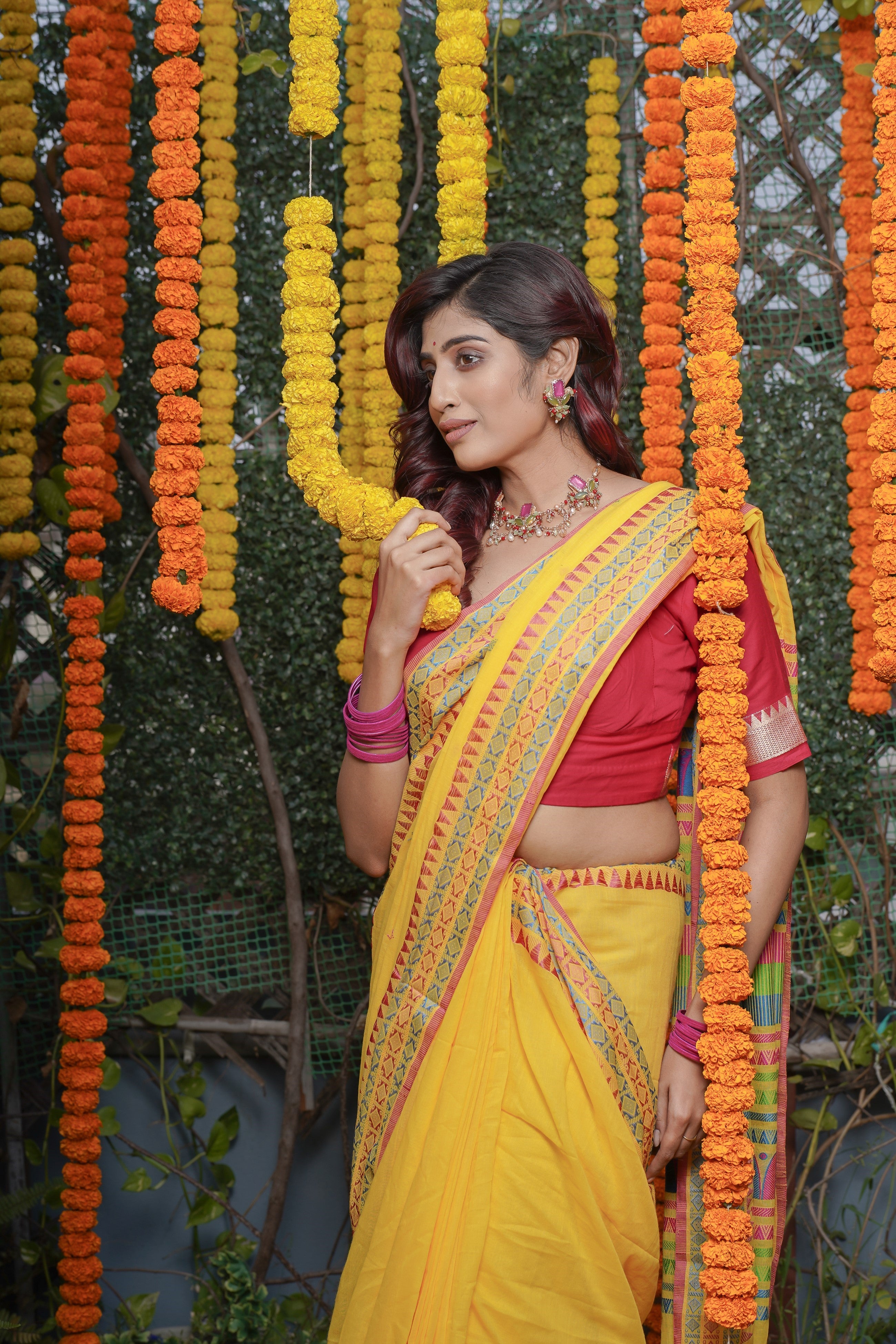 Pure Masrise Cotton Handwoven Saree-Yellow