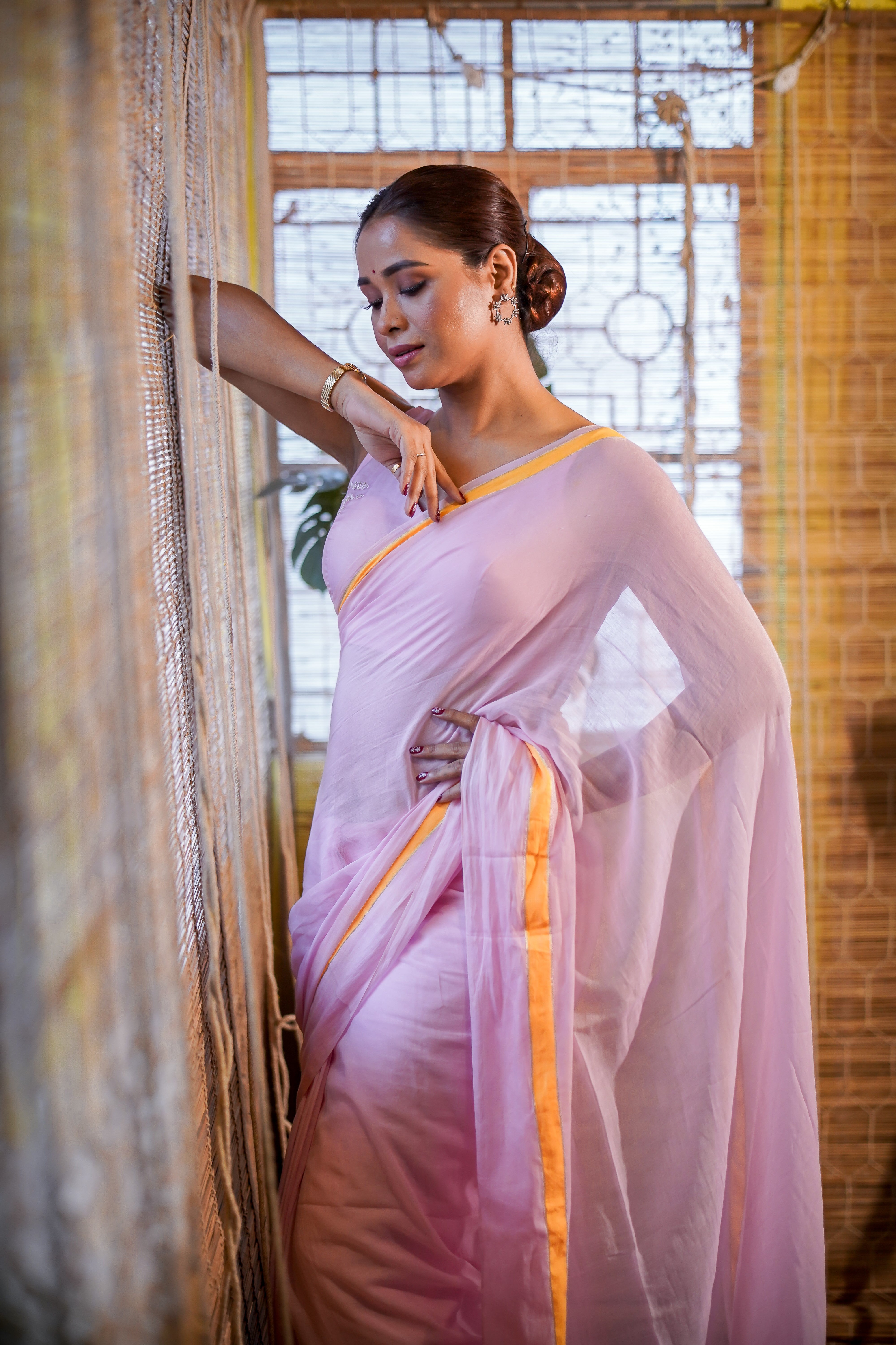 Pure Mulmul Cotton Saree- Baby Pink