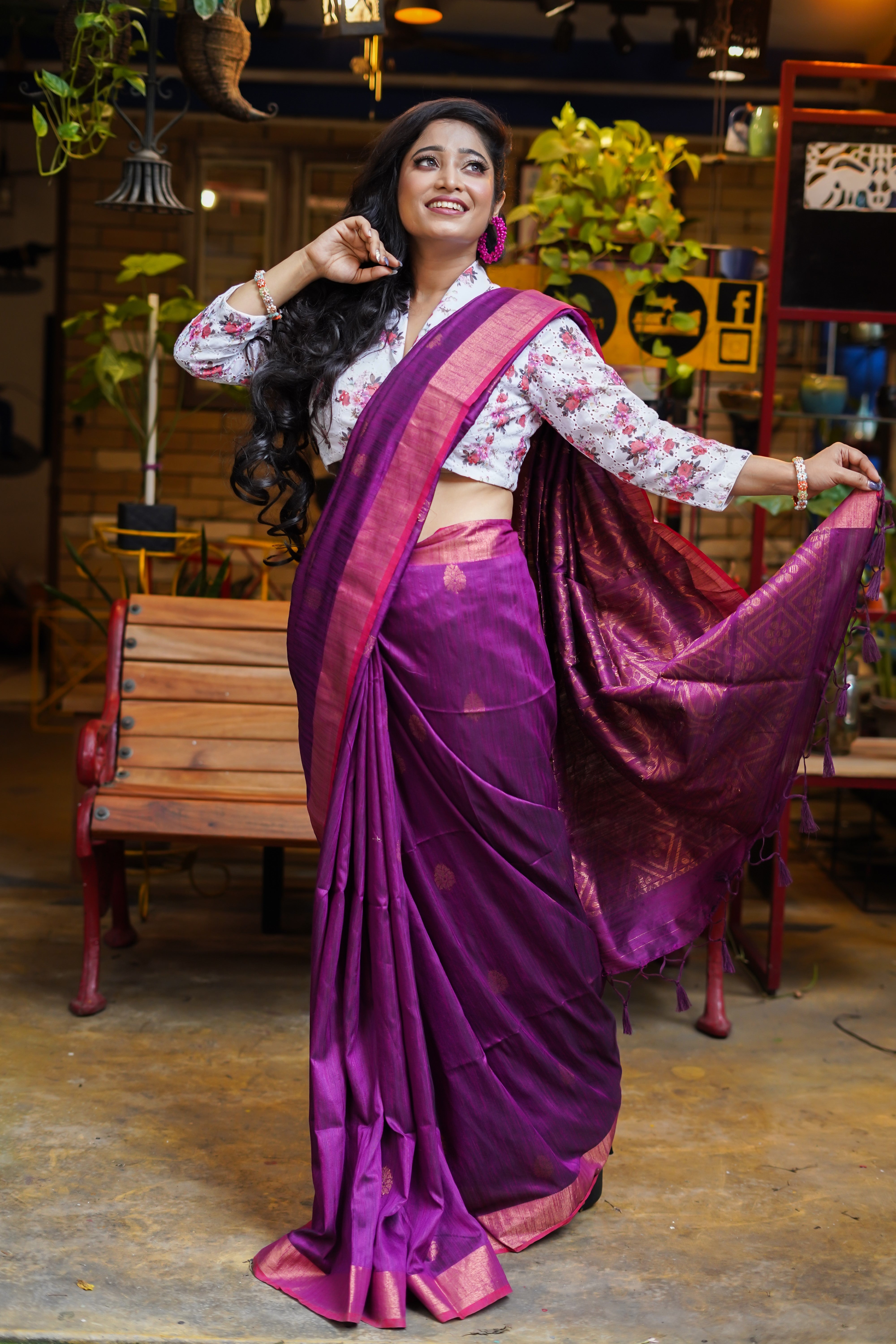 Purple Ghicha Weaving Saree