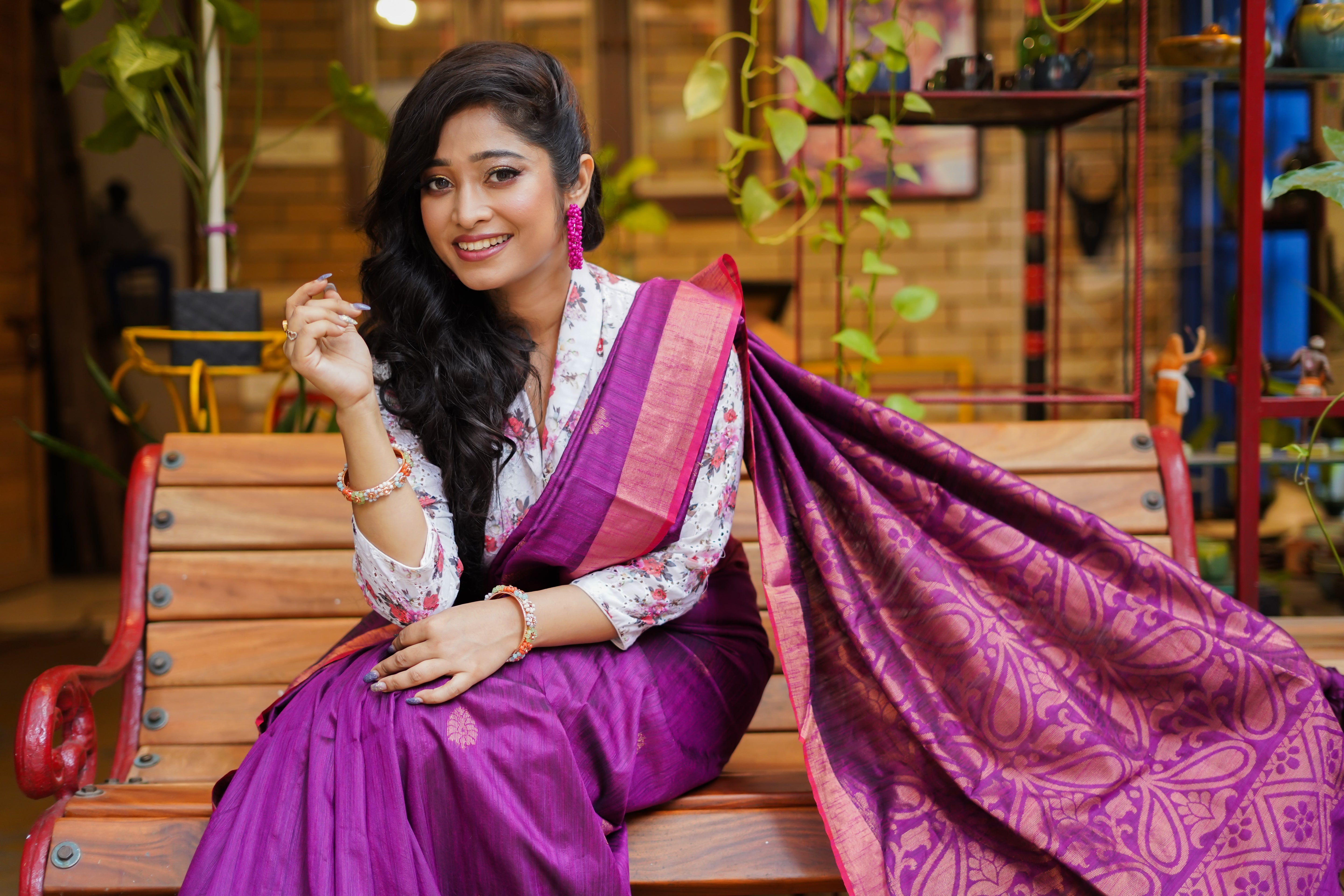 Purple Ghicha Weaving Saree