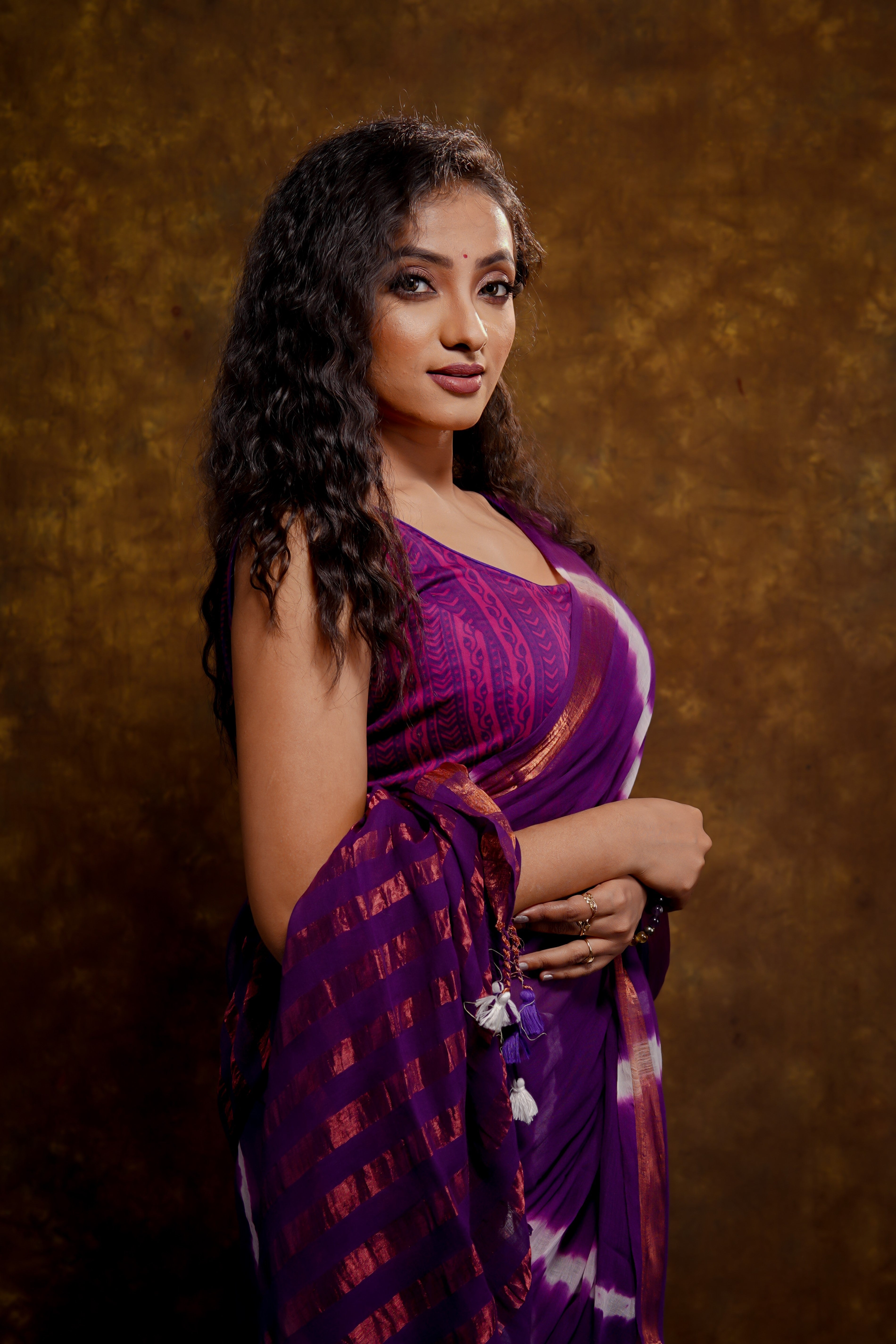 Purple Shibori Print Pure Mulmul Cotton Saree