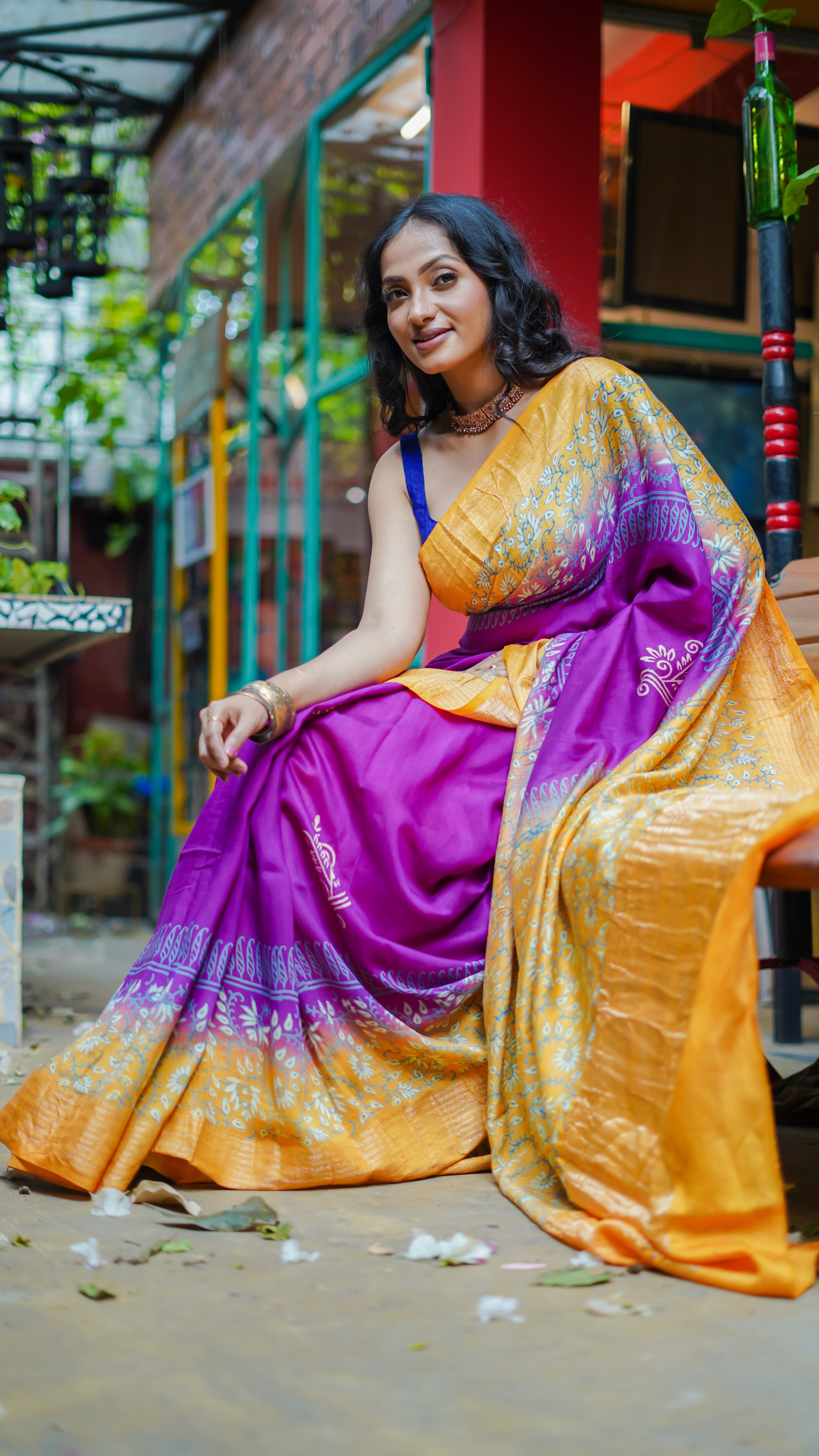 Rangoli Purple & Yellow pure dola silk saree