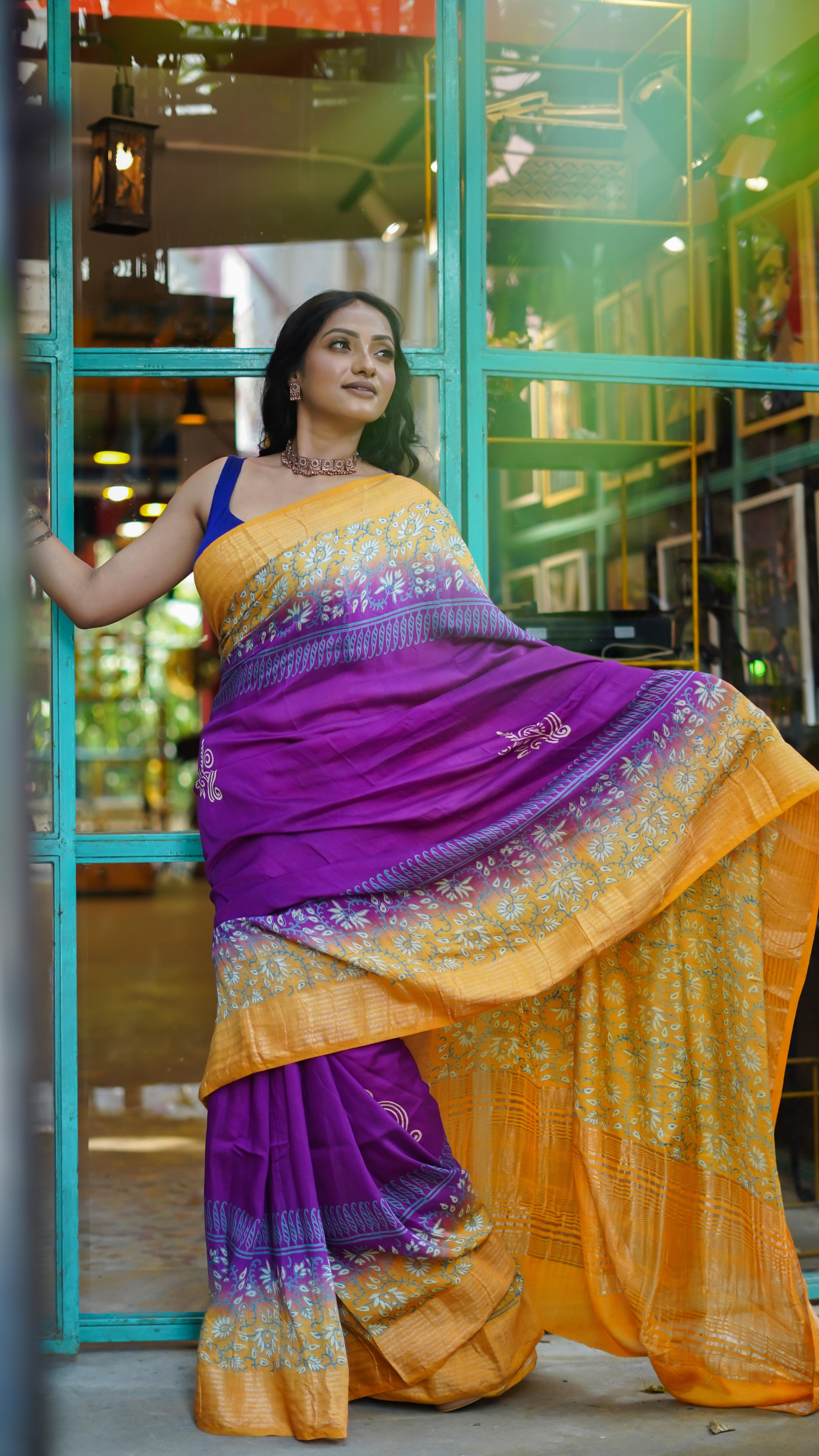 Rangoli Purple & Yellow pure dola silk saree