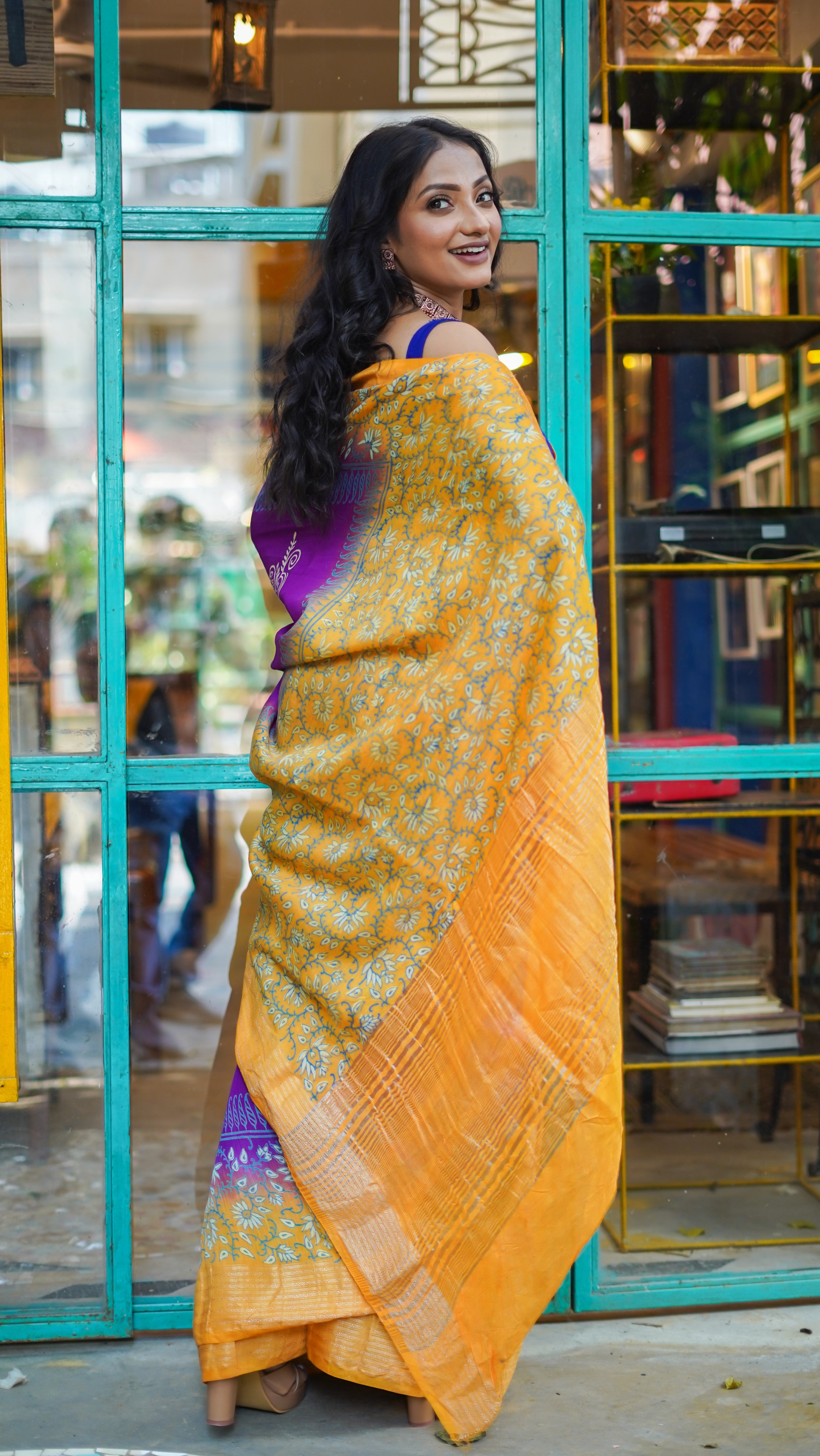 Rangoli Purple & Yellow pure dola silk saree