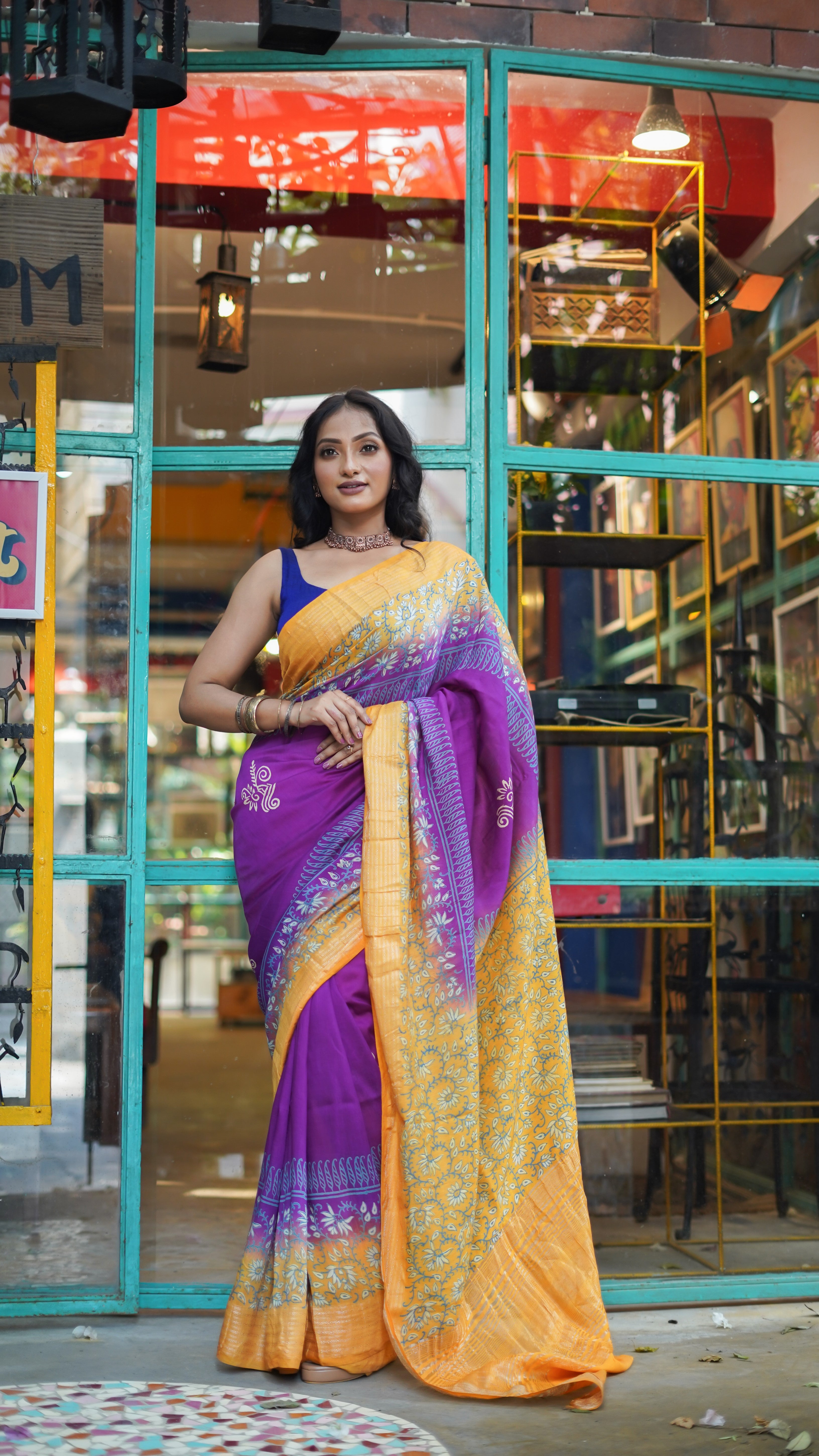 Rangoli Purple & Yellow pure dola silk saree