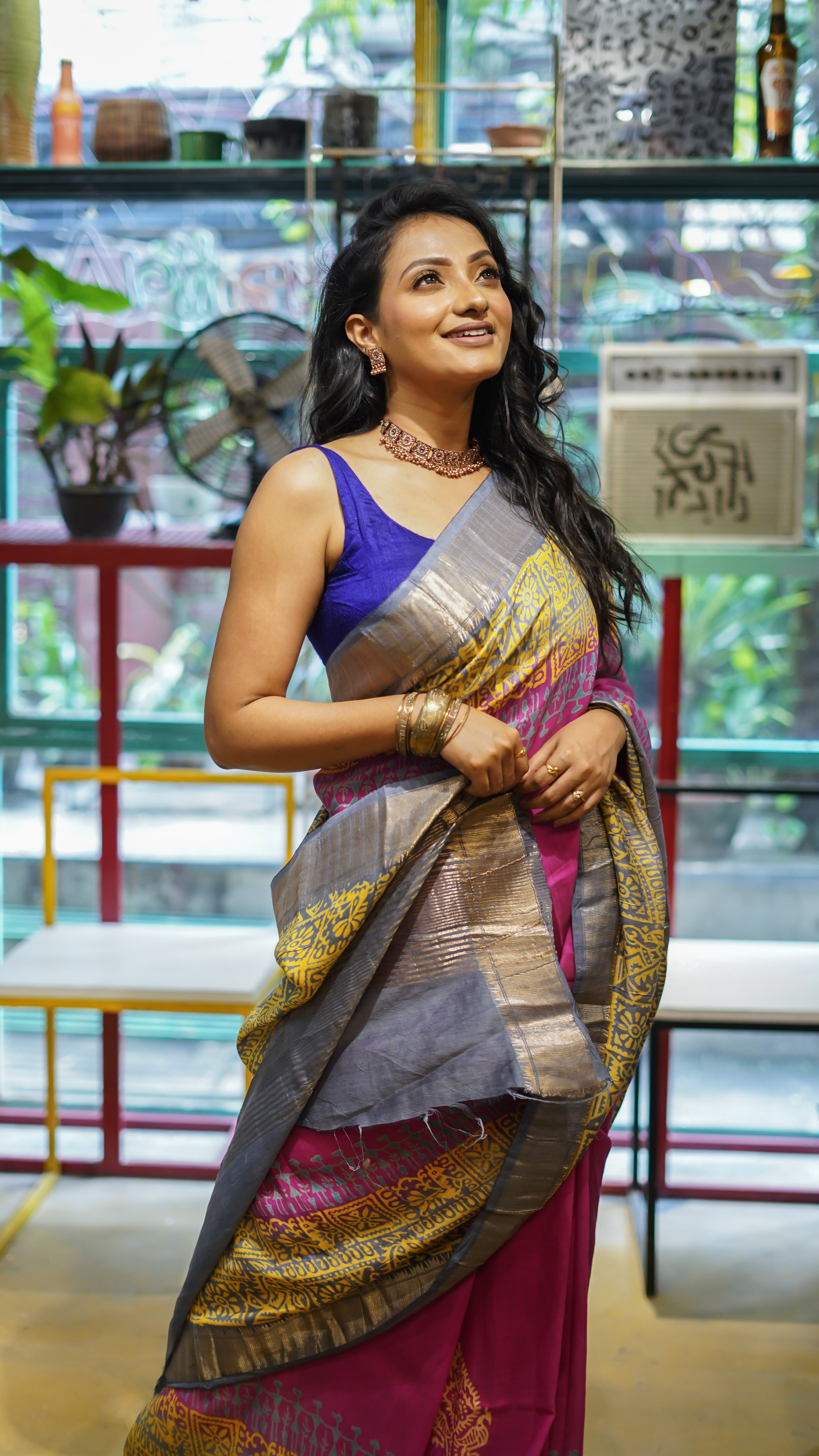 Rangoli Rani & grey pure dola silk saree