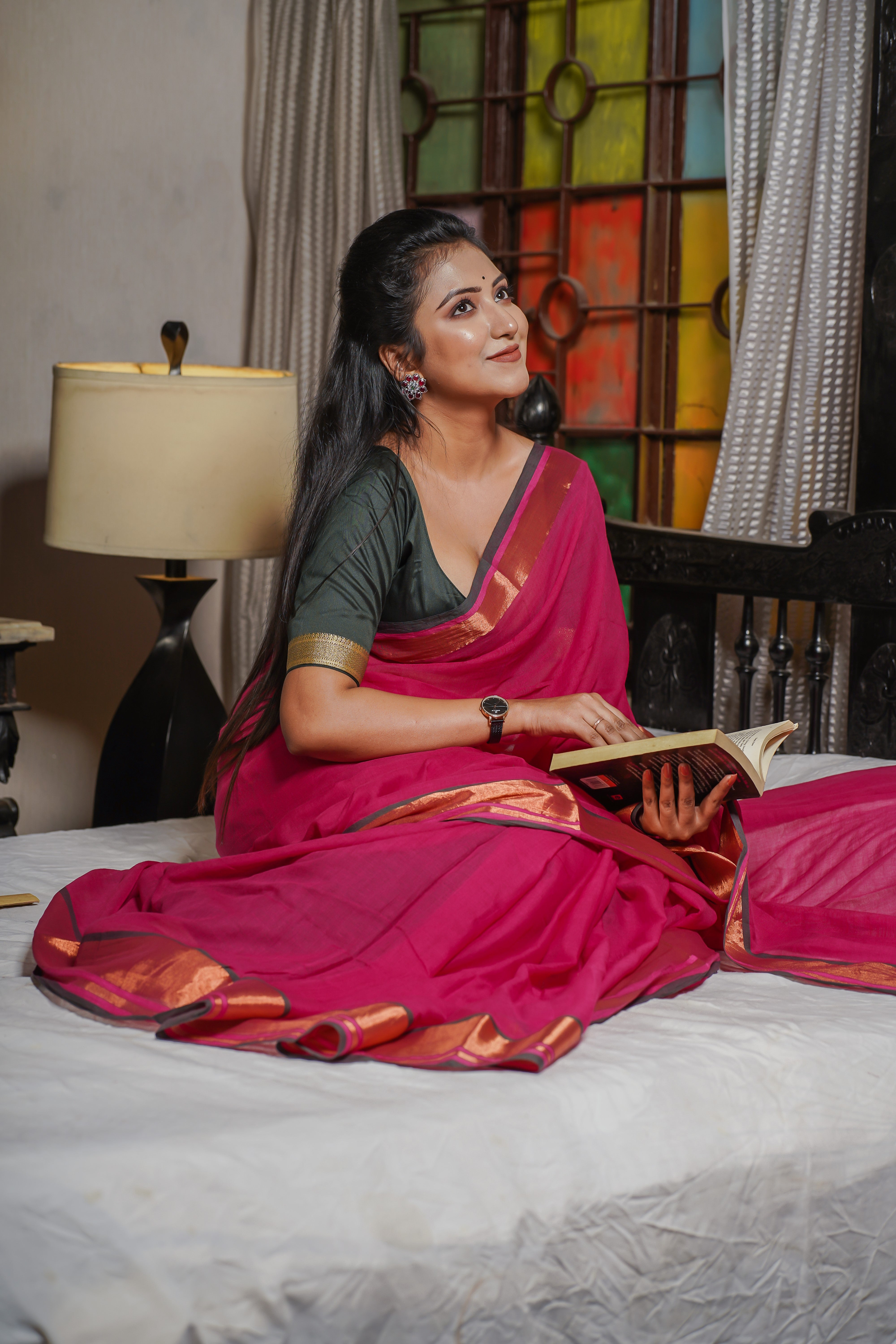 Rani Mul Cotton Saree With Golden Border