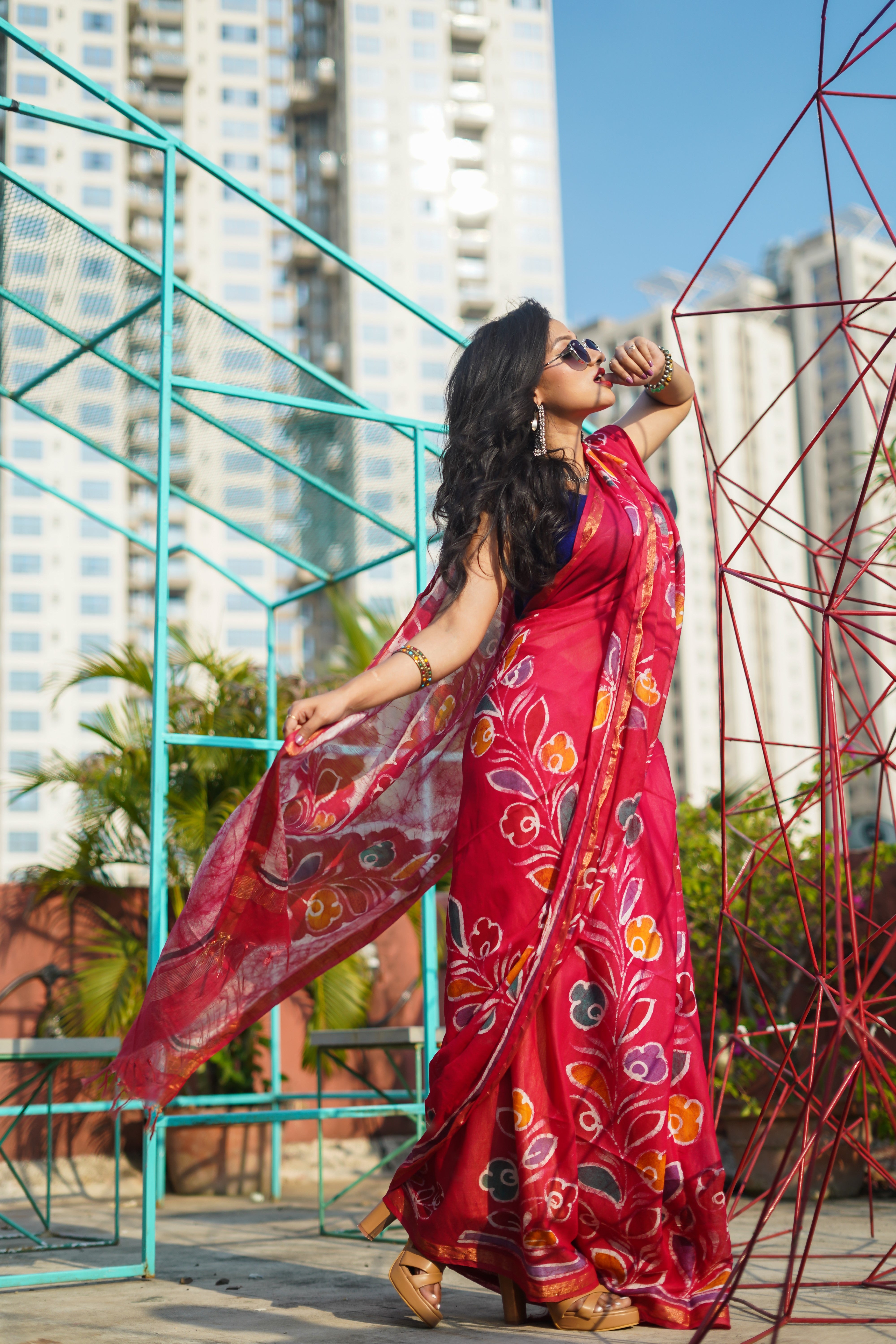 Red Hand Block Pure Chanderi Silk Saree