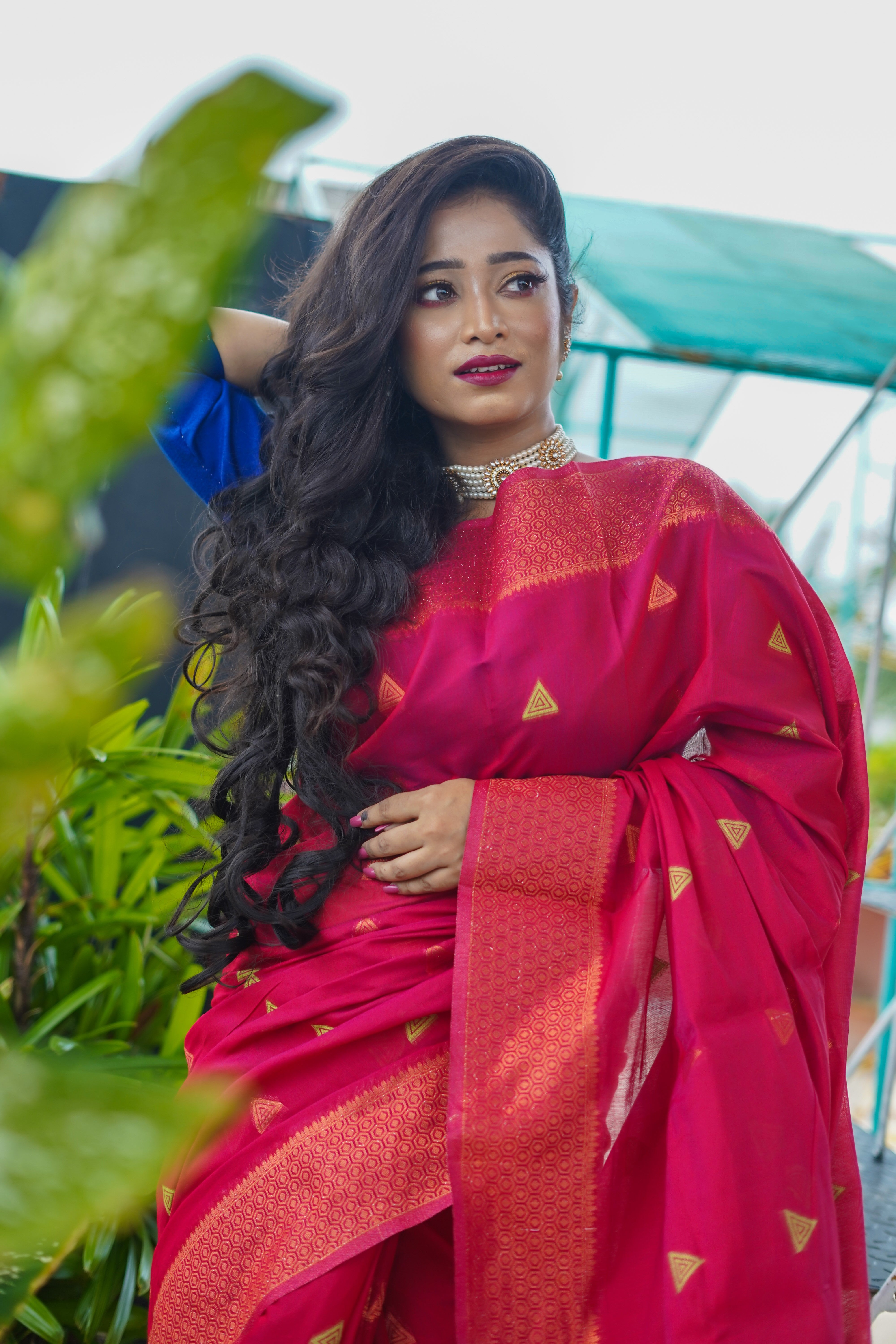 Red Maheswari Silk Weaving Saree