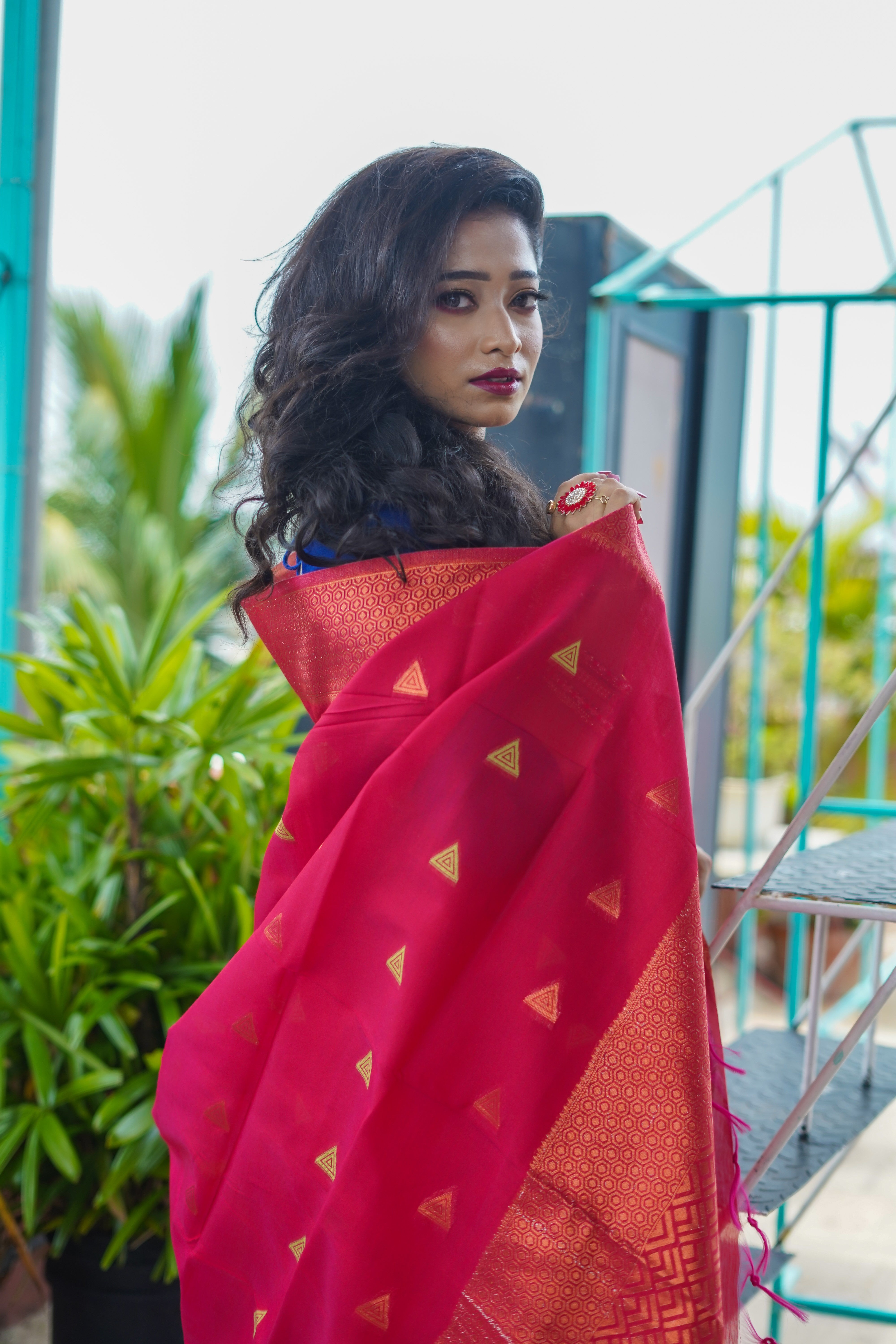 Red Maheswari Silk Weaving Saree