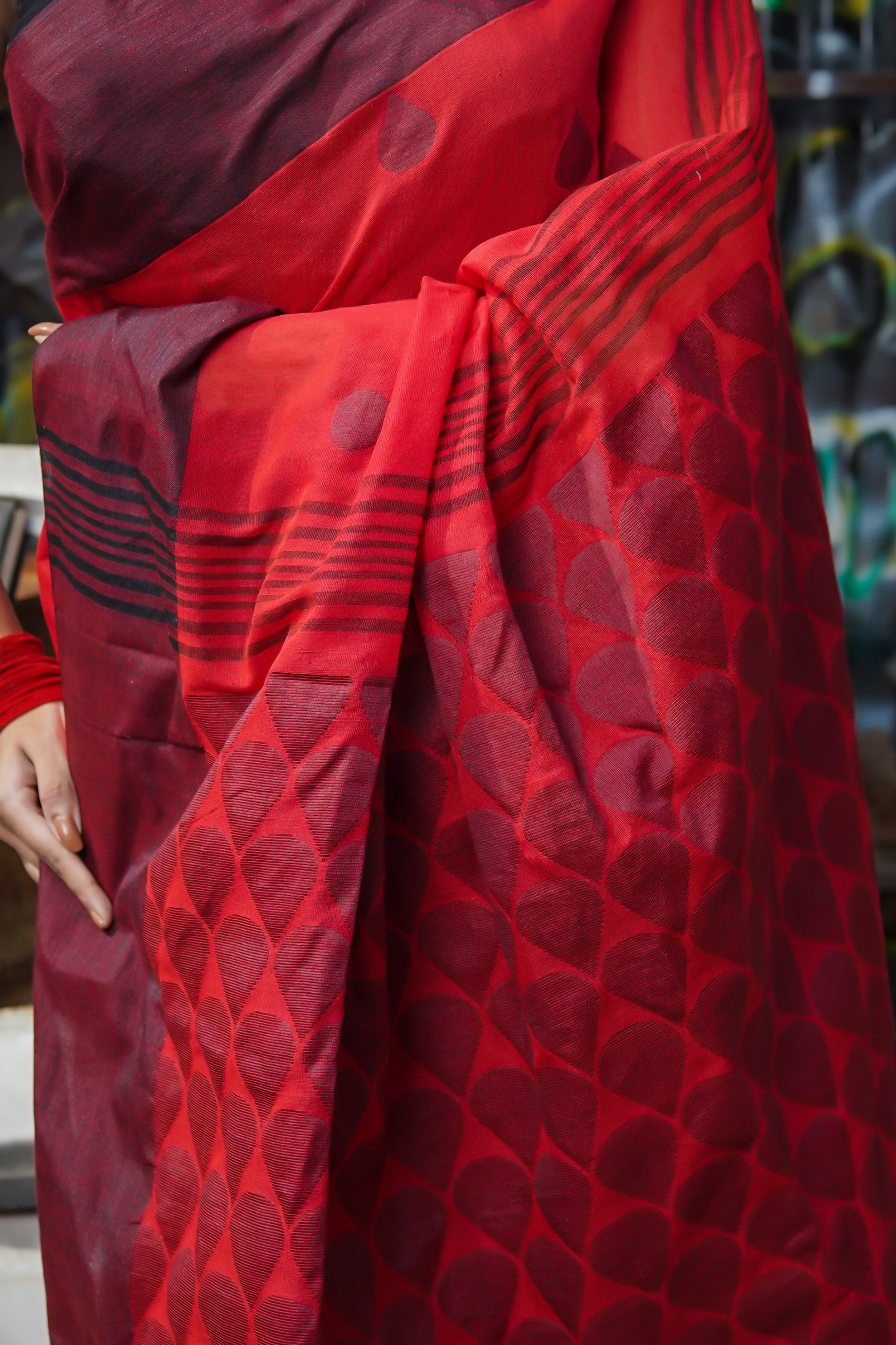 Red Pure Khadi Cotton Hand Woven Saree