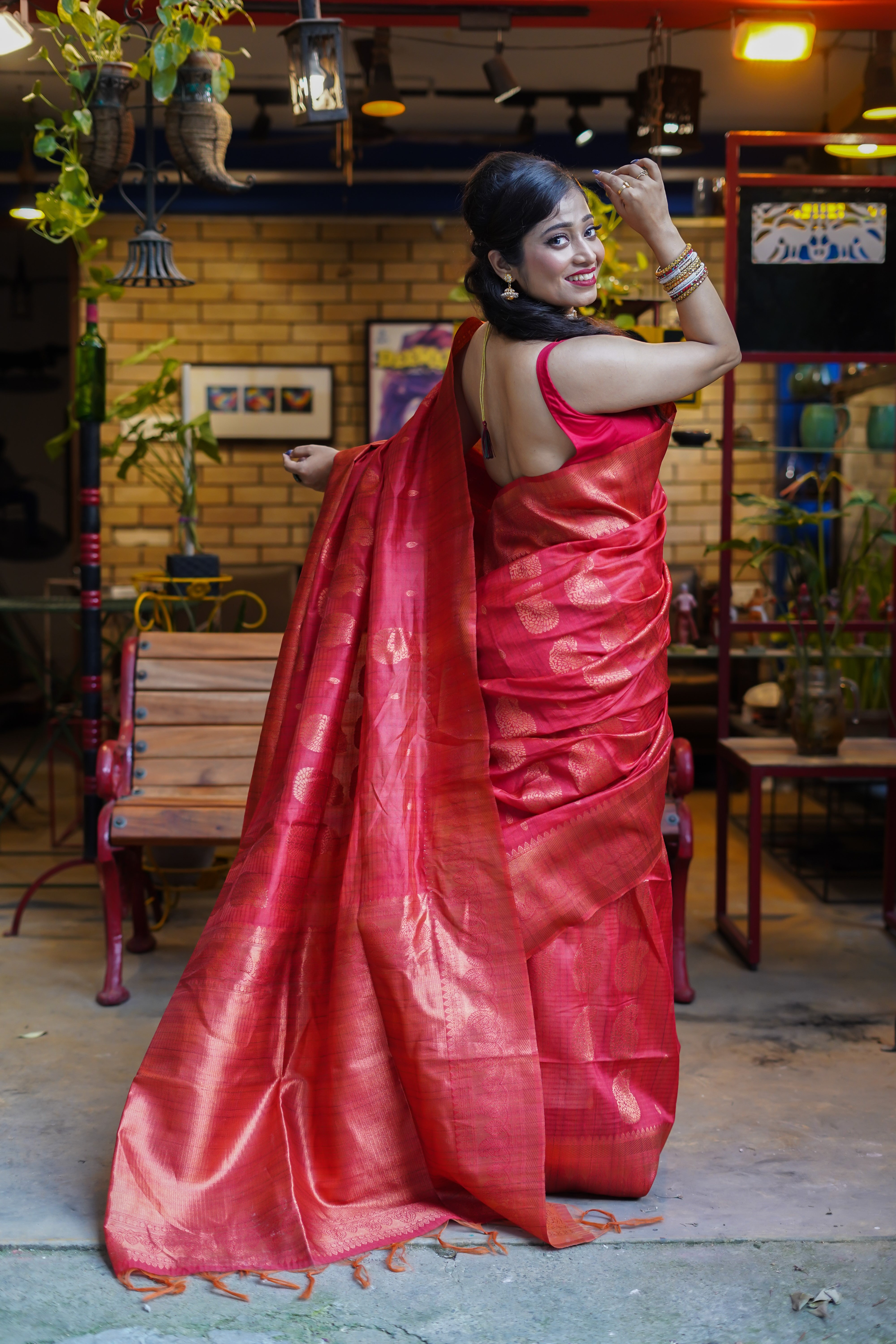 Red ghicha weaving saree