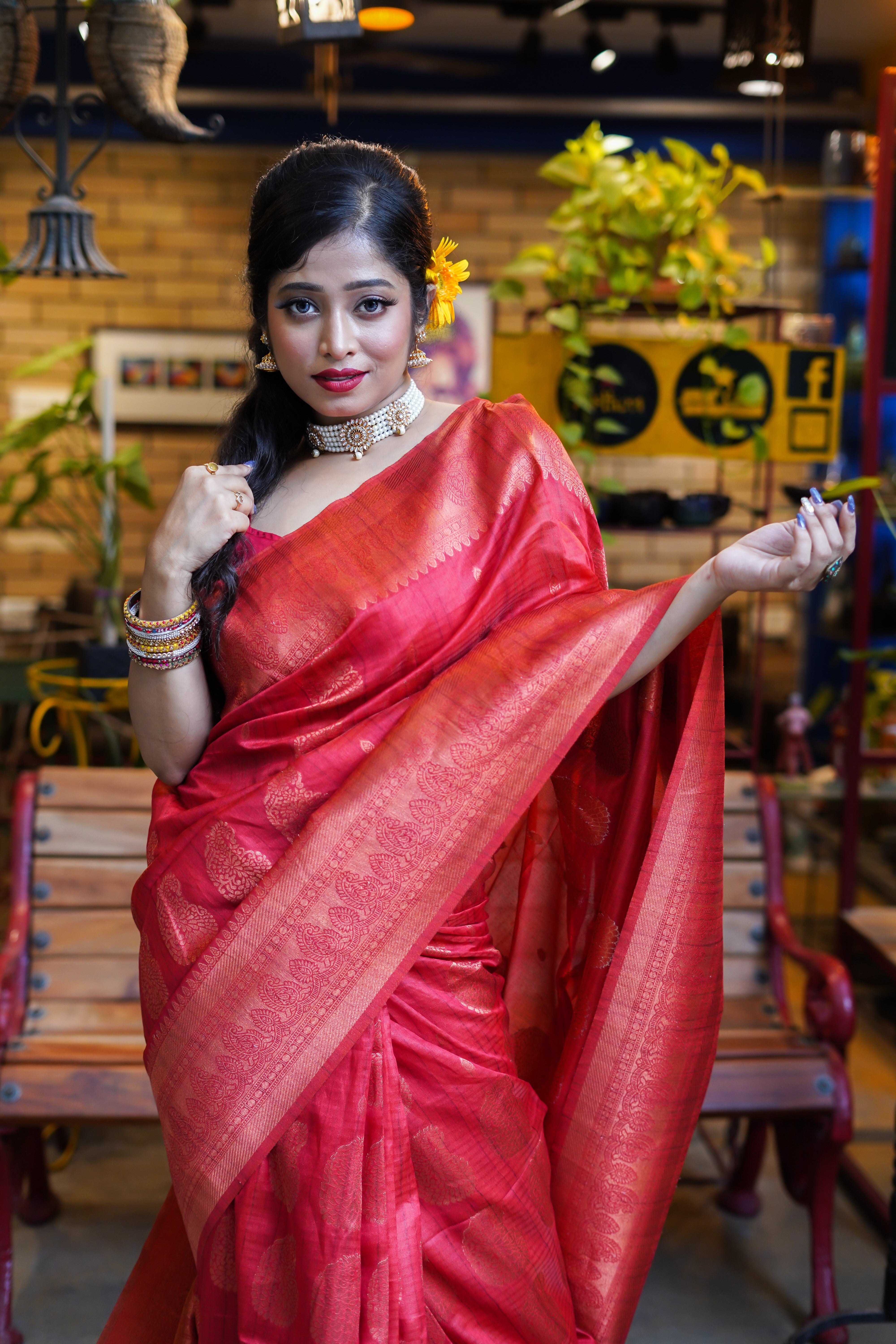 Red ghicha weaving saree