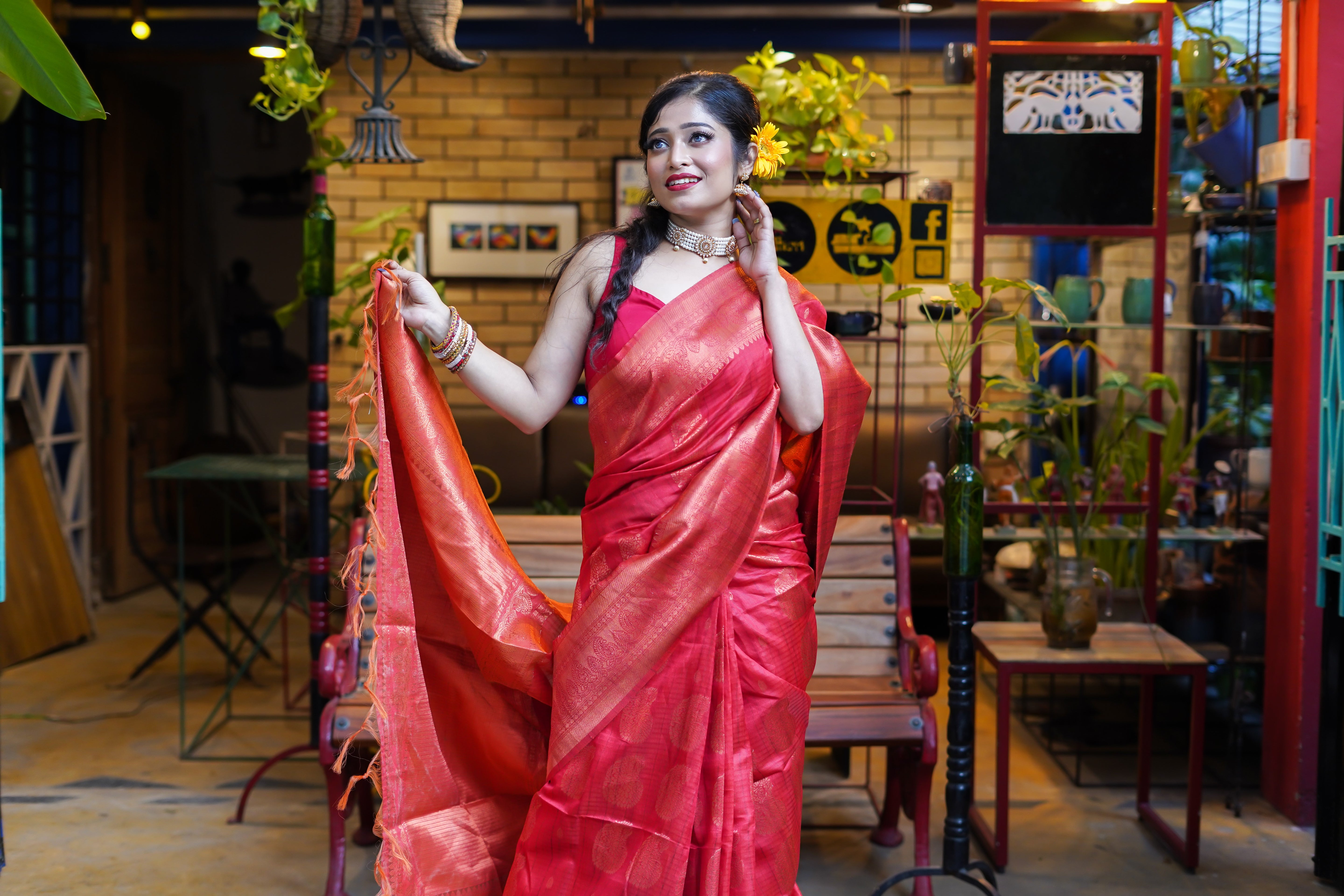 Red ghicha weaving saree