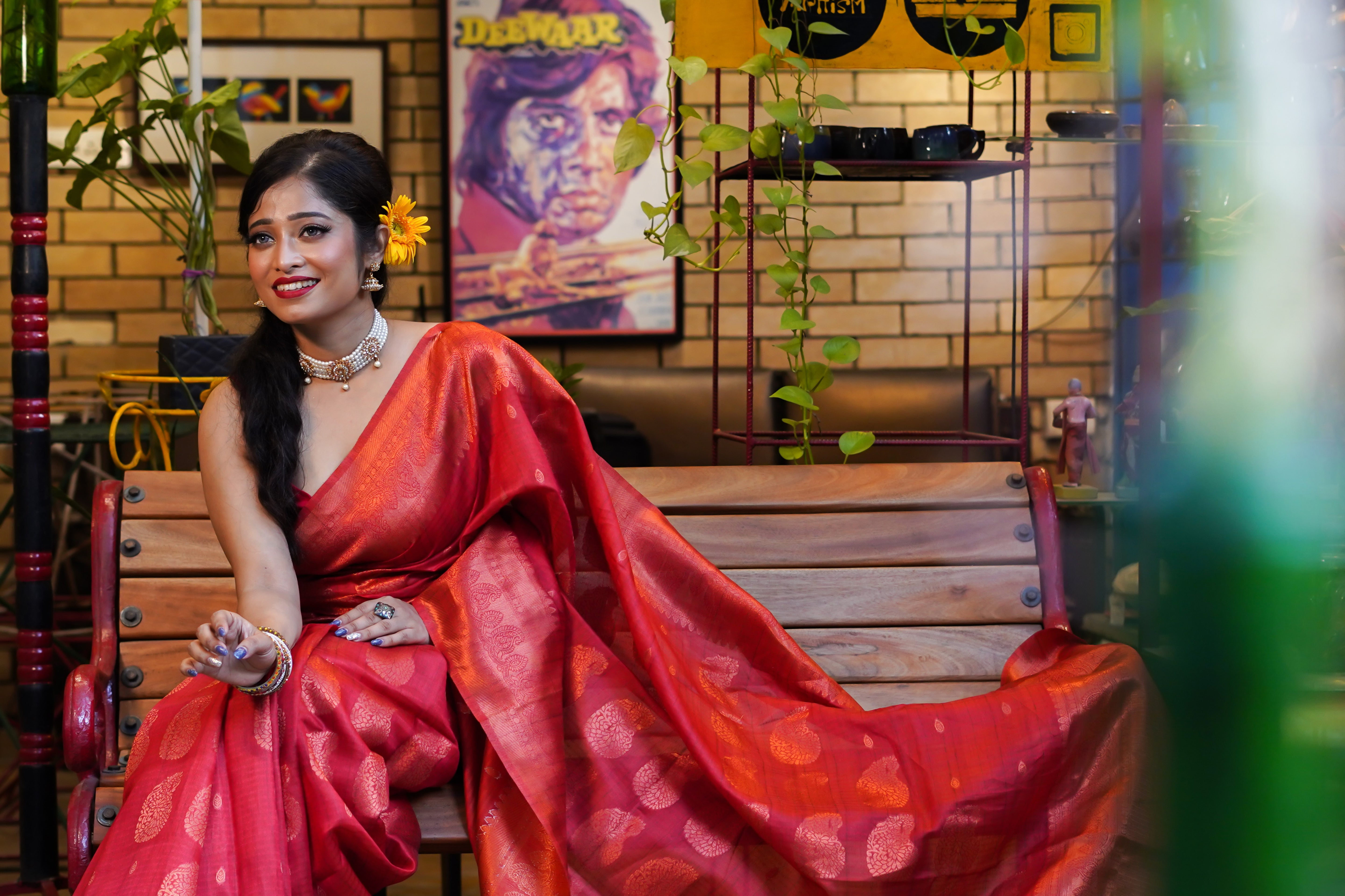 Red ghicha weaving saree