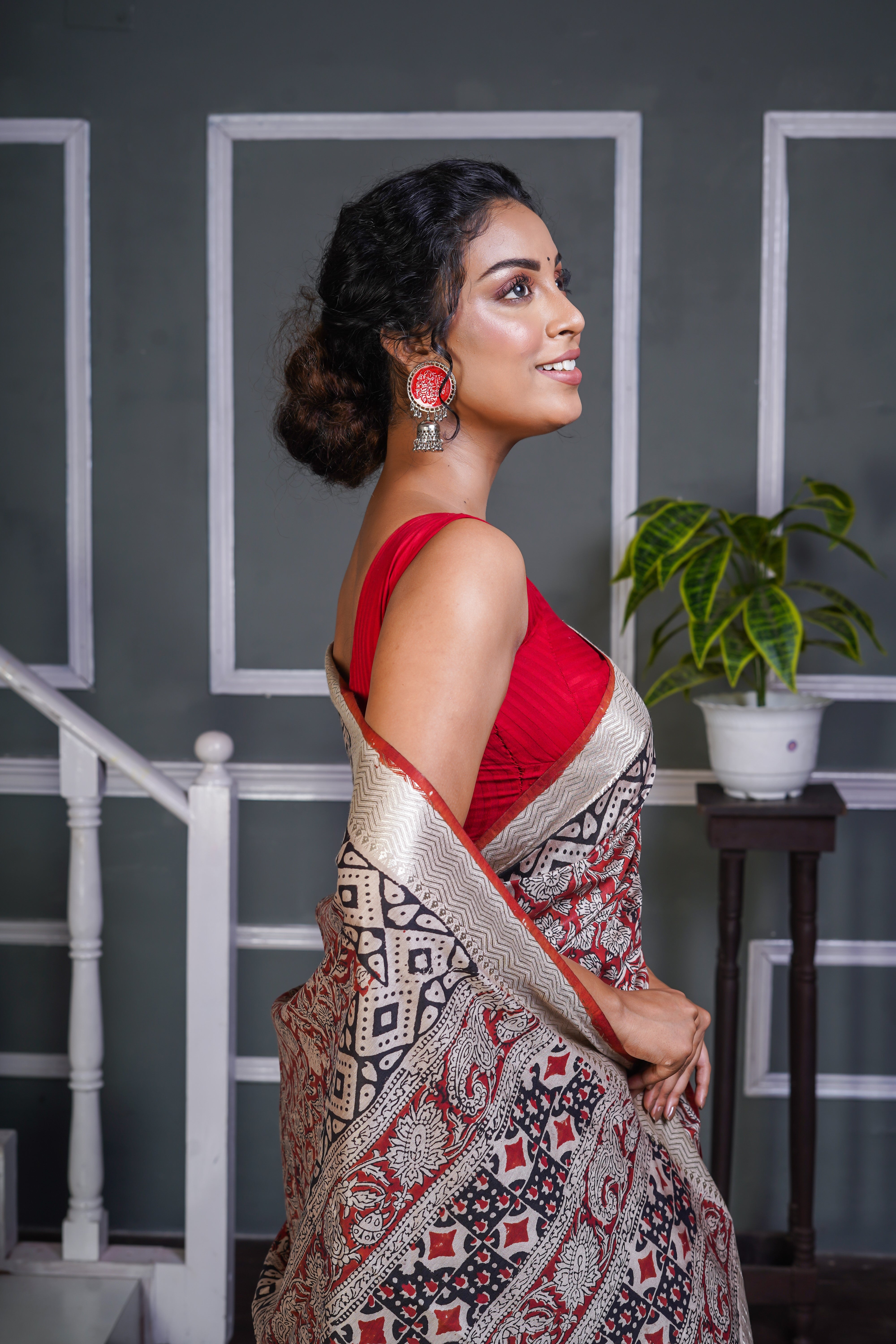 Red Pure Maheswari Silk Hand Block Sareee