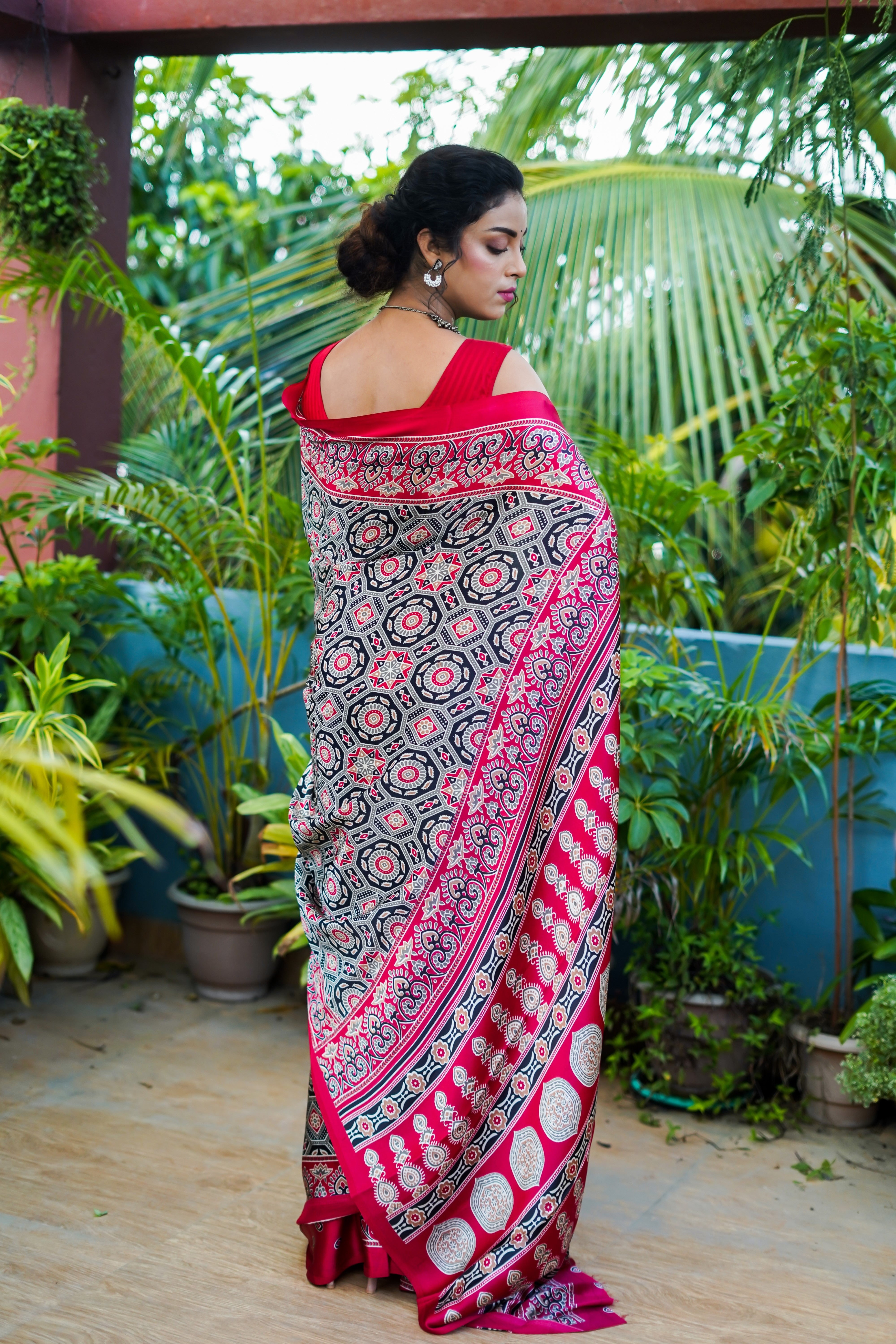 Red Pure Satin Silk Saree