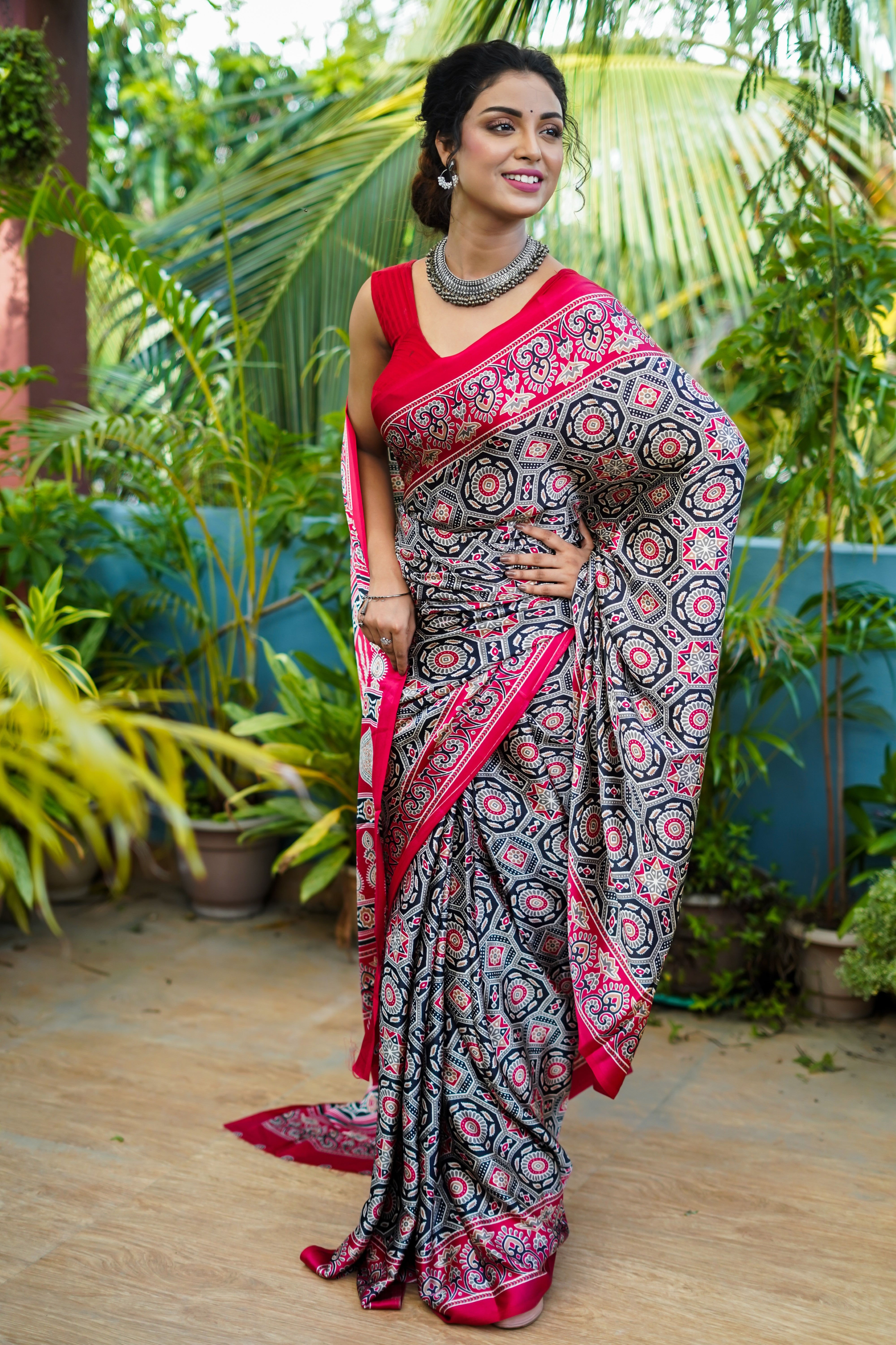 Red Pure Satin Silk Saree