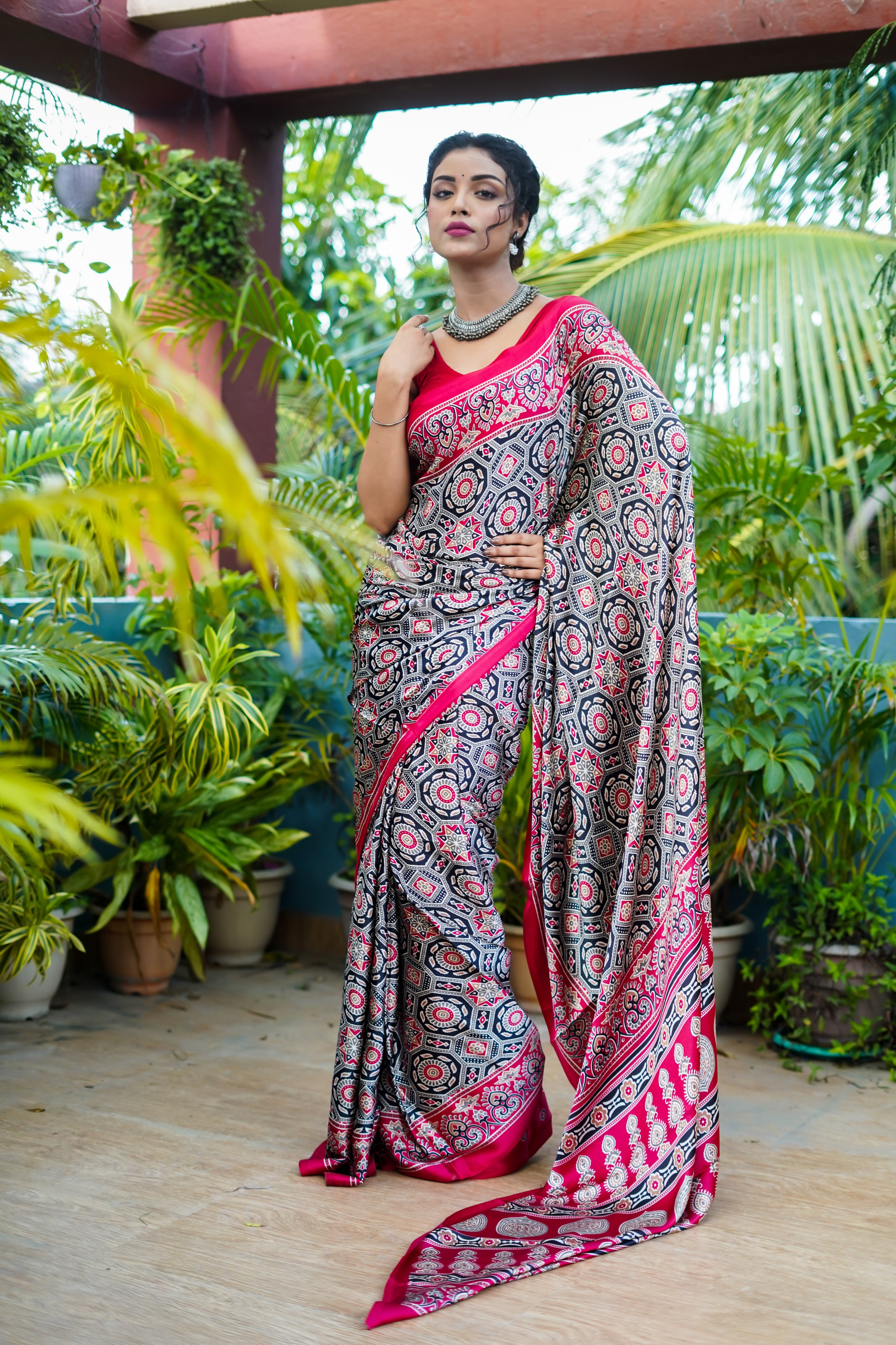 Red Pure Satin Silk Saree