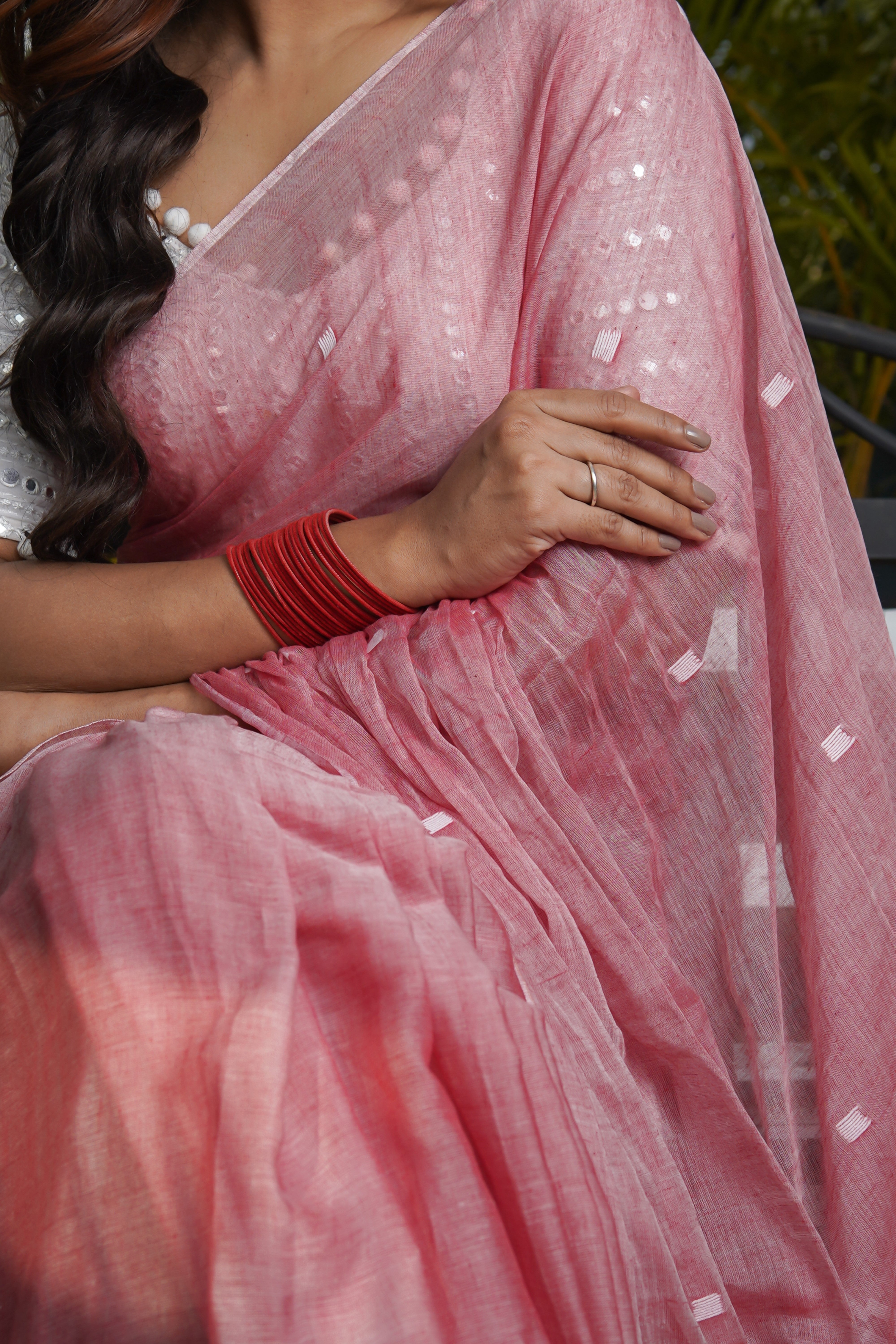 Hand Weaving Mulmul Cotton Saree-Rose Pink