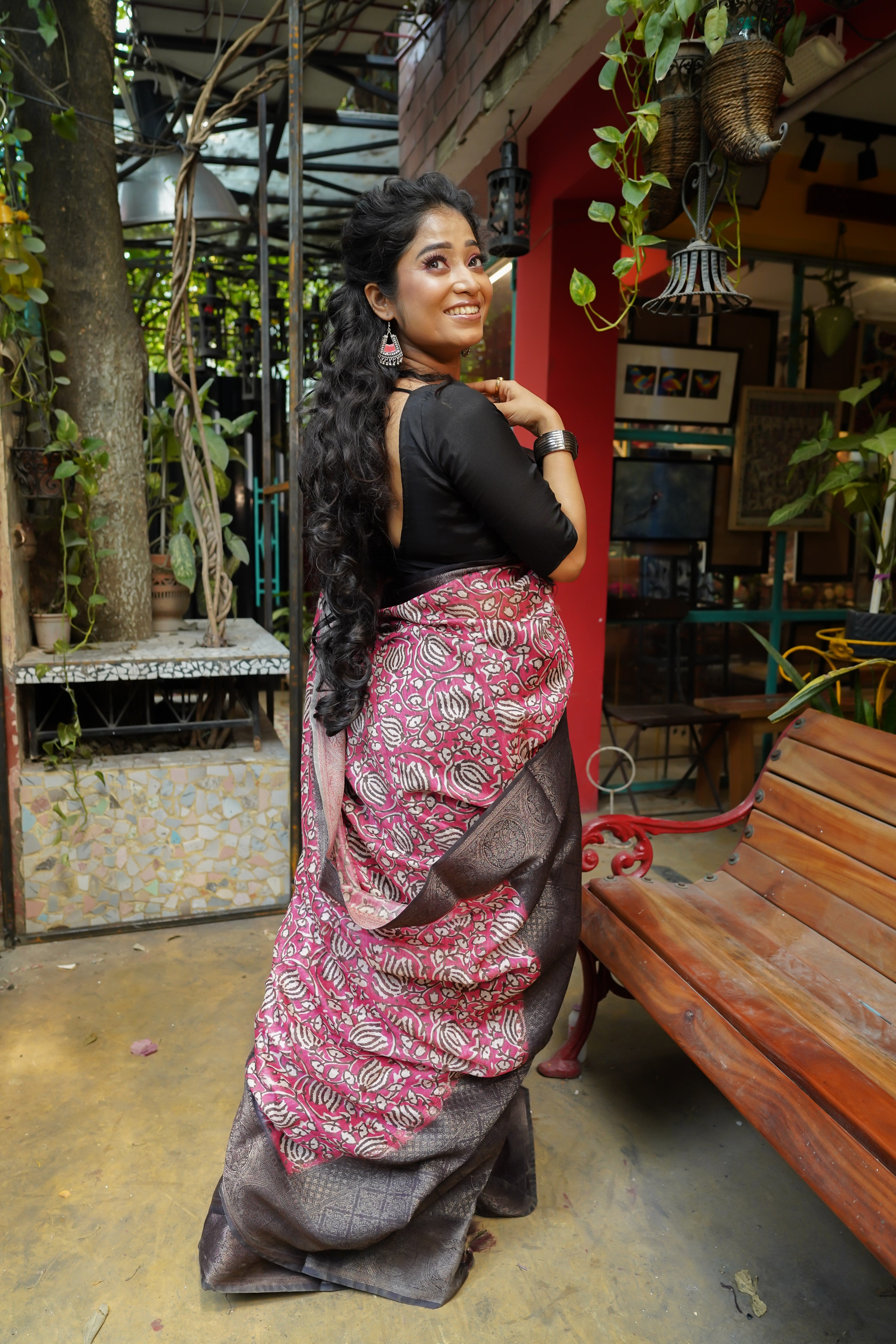 Rose pink lotus bangalori silk saree